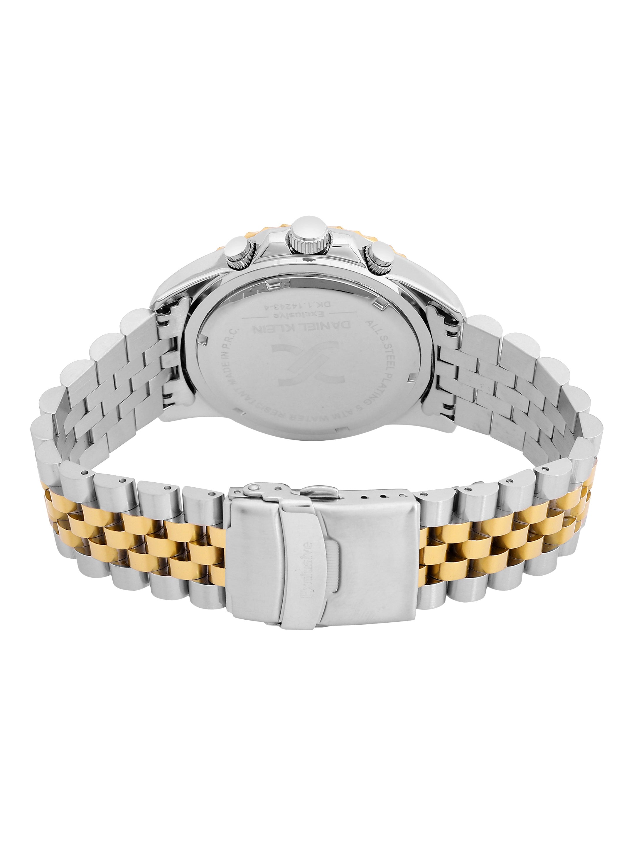 Daniel Klein Analog Dark Green Round Dial Silver and Gold Case Silver and Gold Strap Quartz Water-Resistant Wrist Watch for Men Boys DK.1.14243-4