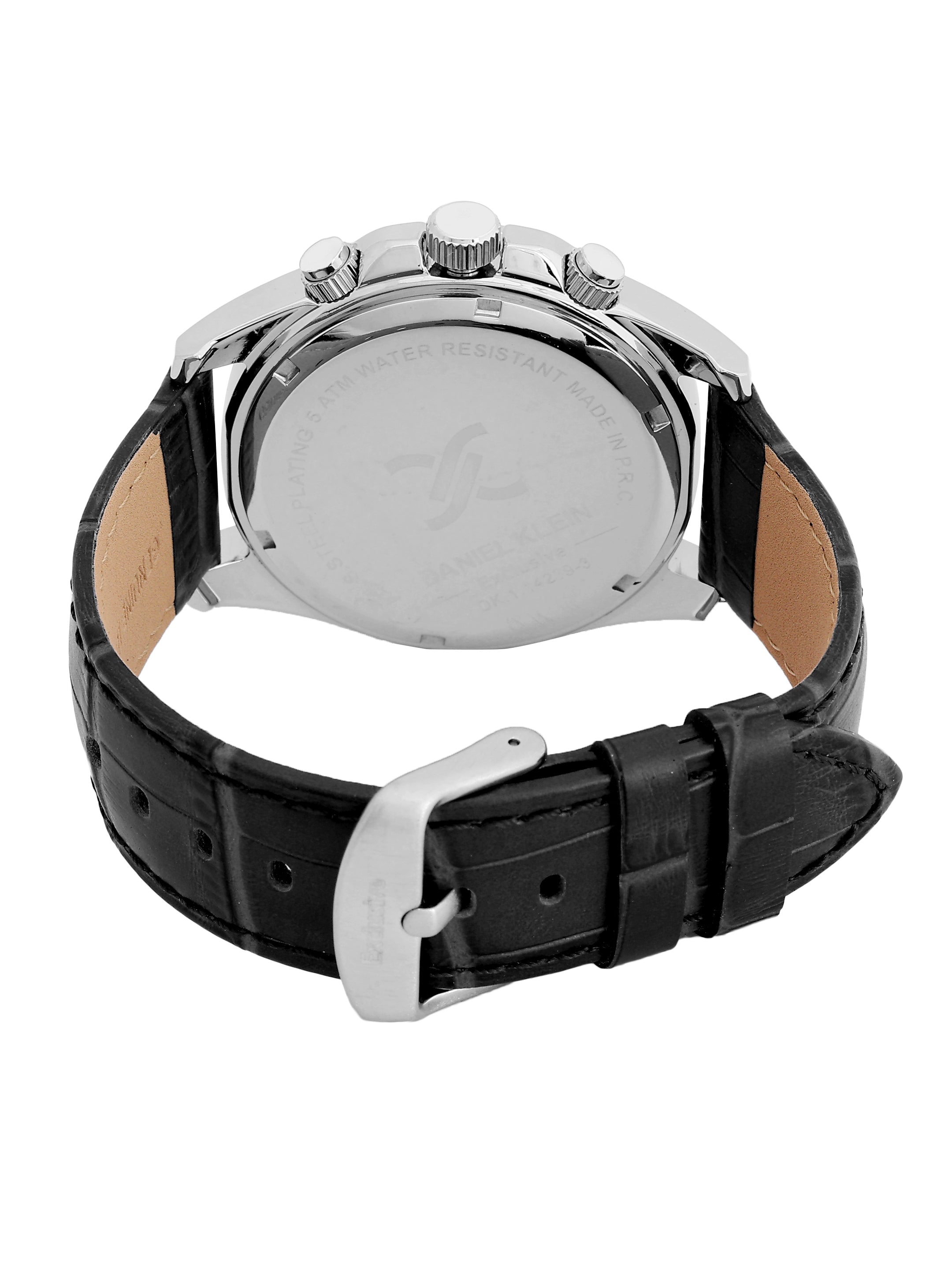 Daniel Klein Analog Black Round Dial Silver Case Black Strap Quartz Water-Resistant Wrist Watch for Men Boys DK.1.14239-2