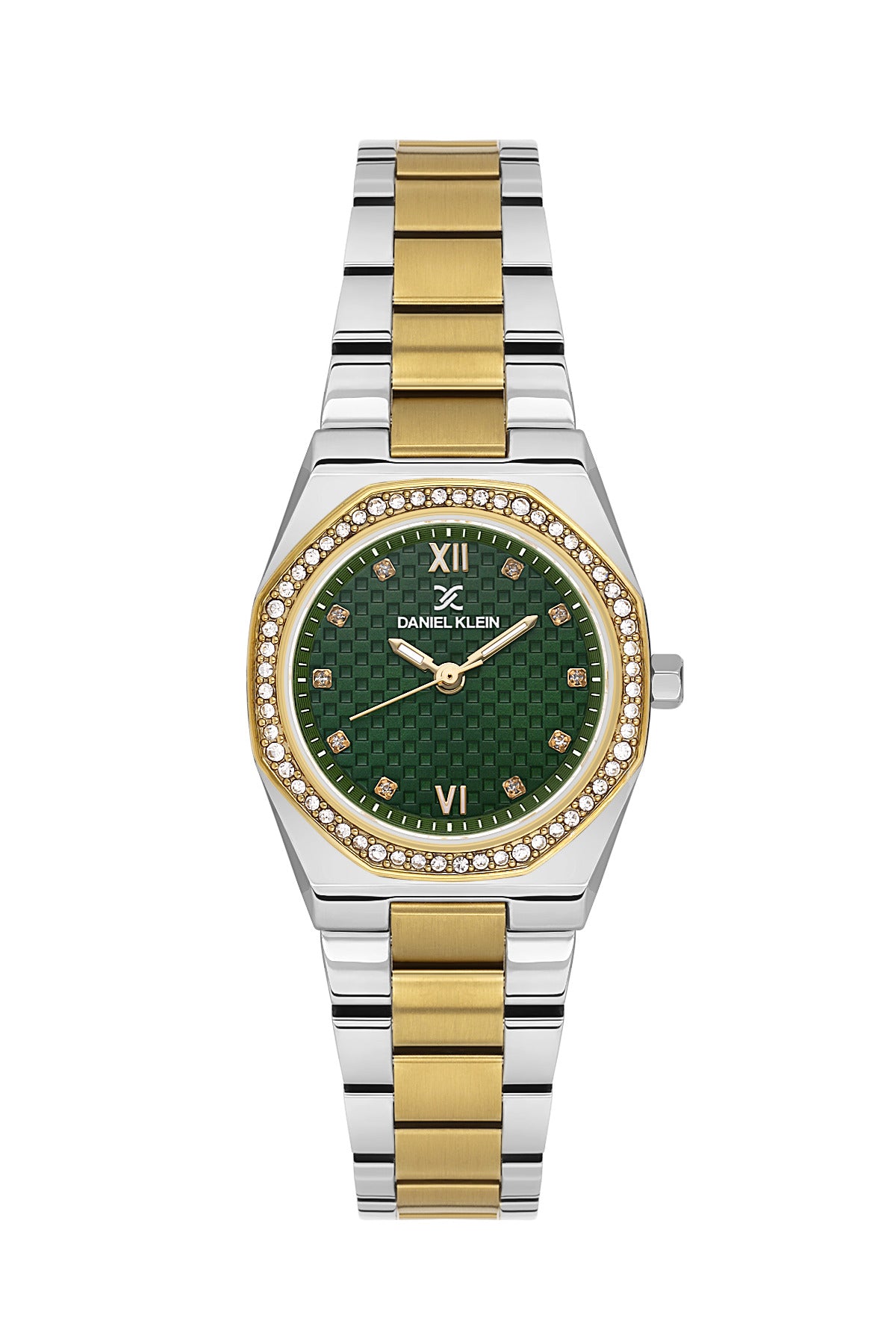Daniel Klein Dark Green Dial Silver–Gold Strap Women’s Analog Watch DK.1.14099-5