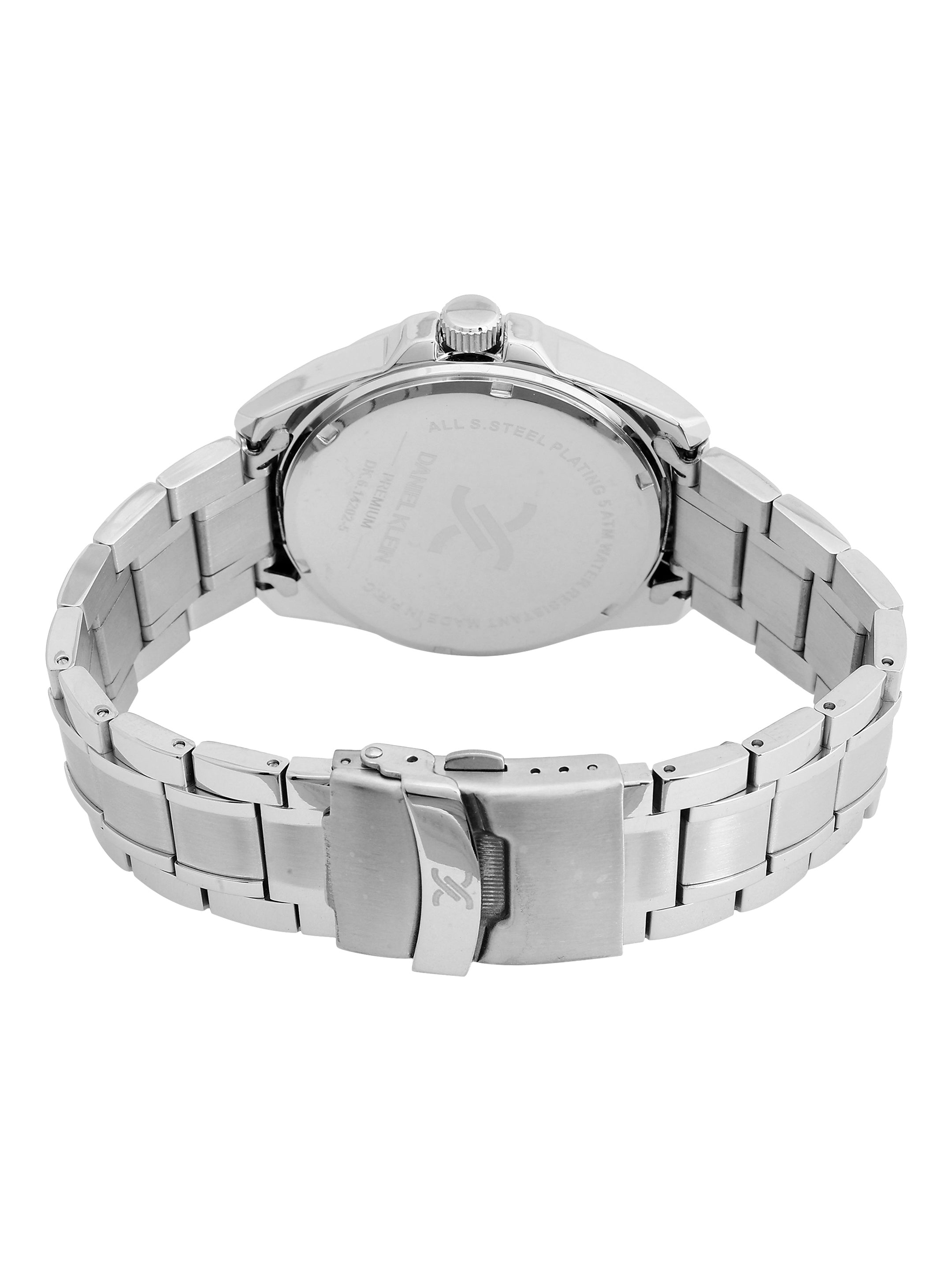 Daniel Klein Analog D.Brown Round Dial Silver Case Silver Strap Quartz Water-Resistant Wrist Watch for Men Boys DK.6.14202-5