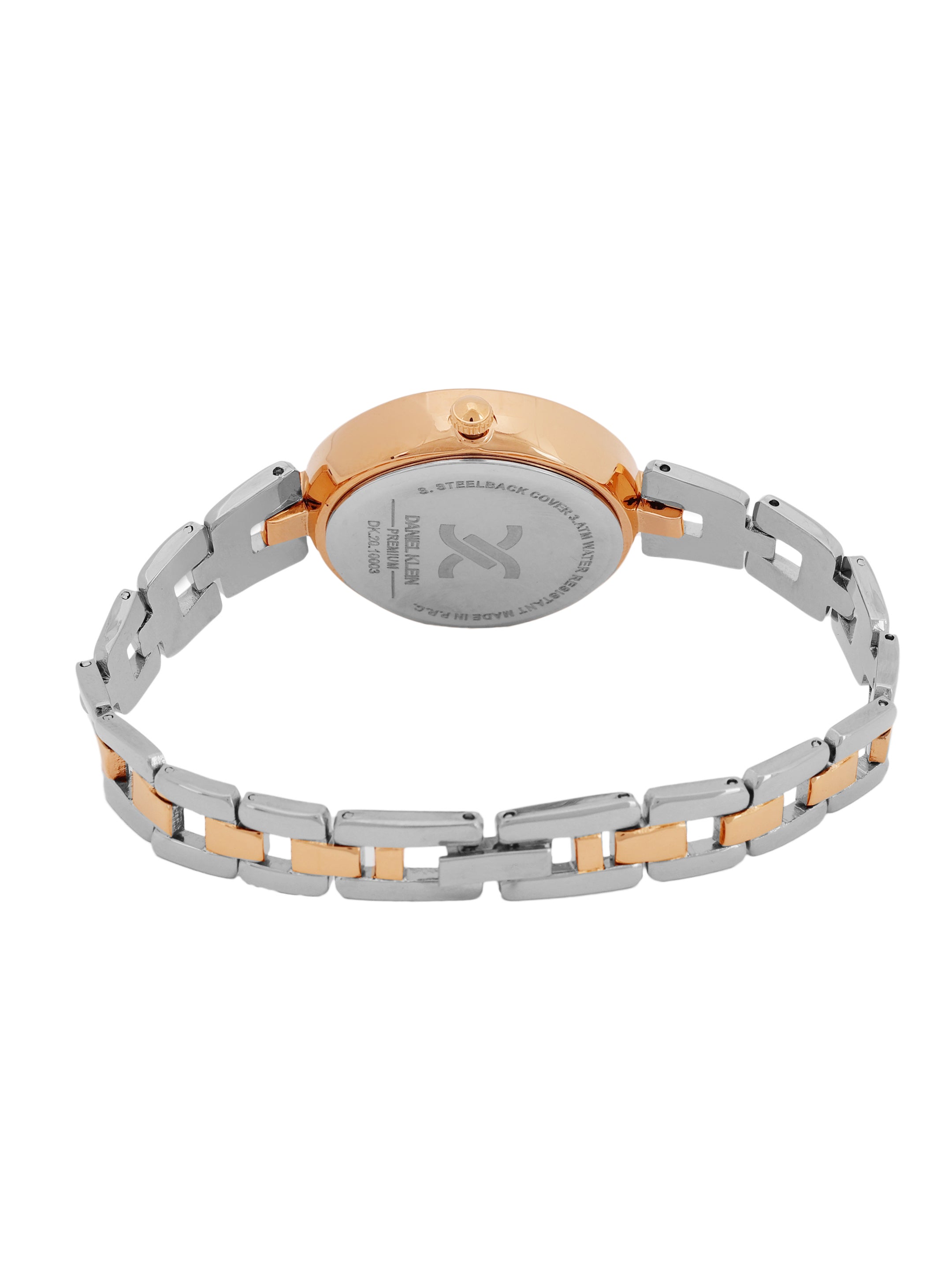 "Daniel Klein Women’s Rose & Silver Two-Tone Bracelet Watch – Bold Blue Dial, Premium Design "