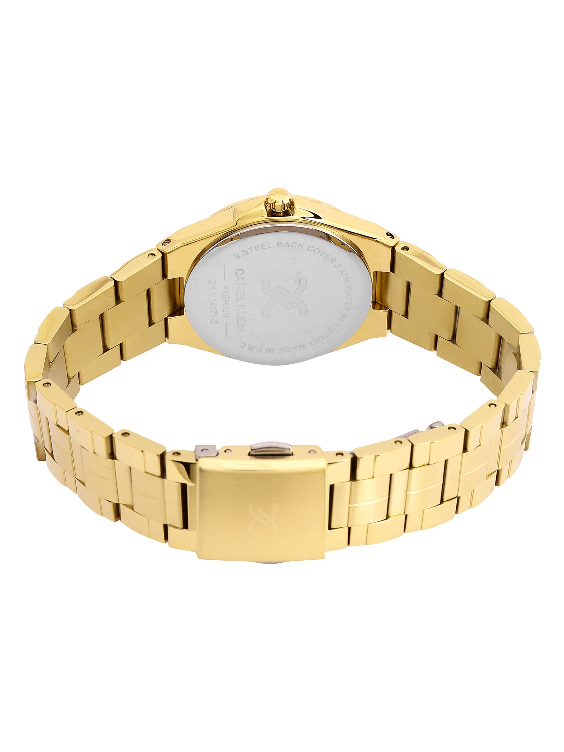 Daniel Klein Analog Silver Round Dial Gold Case Gold Strap Quartz Water-Resistant Wrist Watch for Women Girls, Ladies DK.1.14171-3