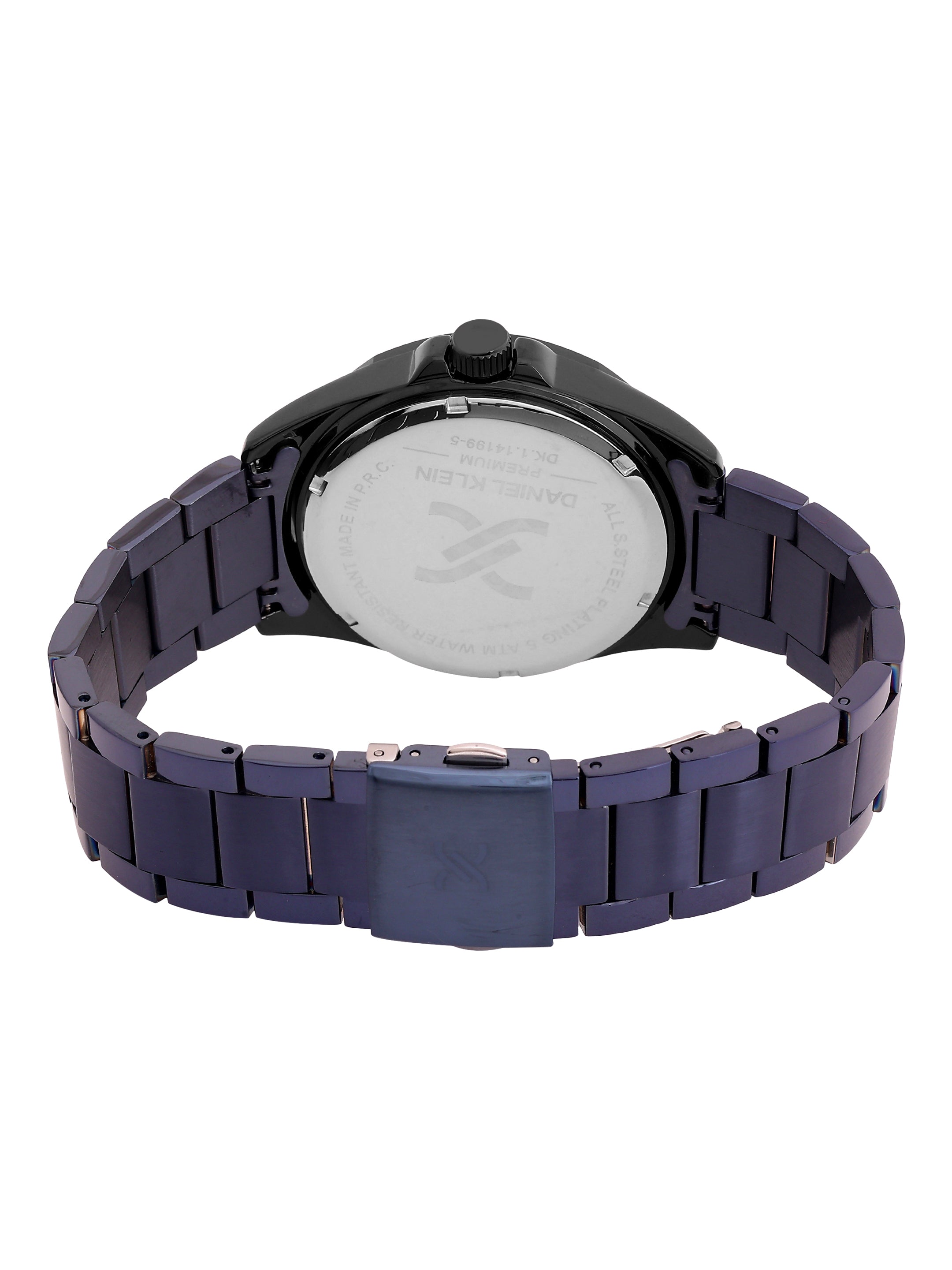 Daniel Klein Analog Blue Round Dial Black Case Blue Strap Quartz Water-Resistant Wrist Watch for Men Boys DK.1.14199-5