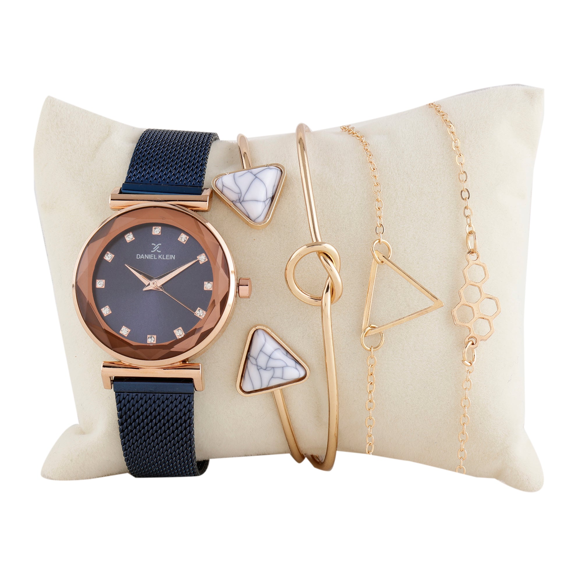 Daniel Klein Blue Dial Analog Gift Set Watch with Bracelet For Women (Pack of 5)