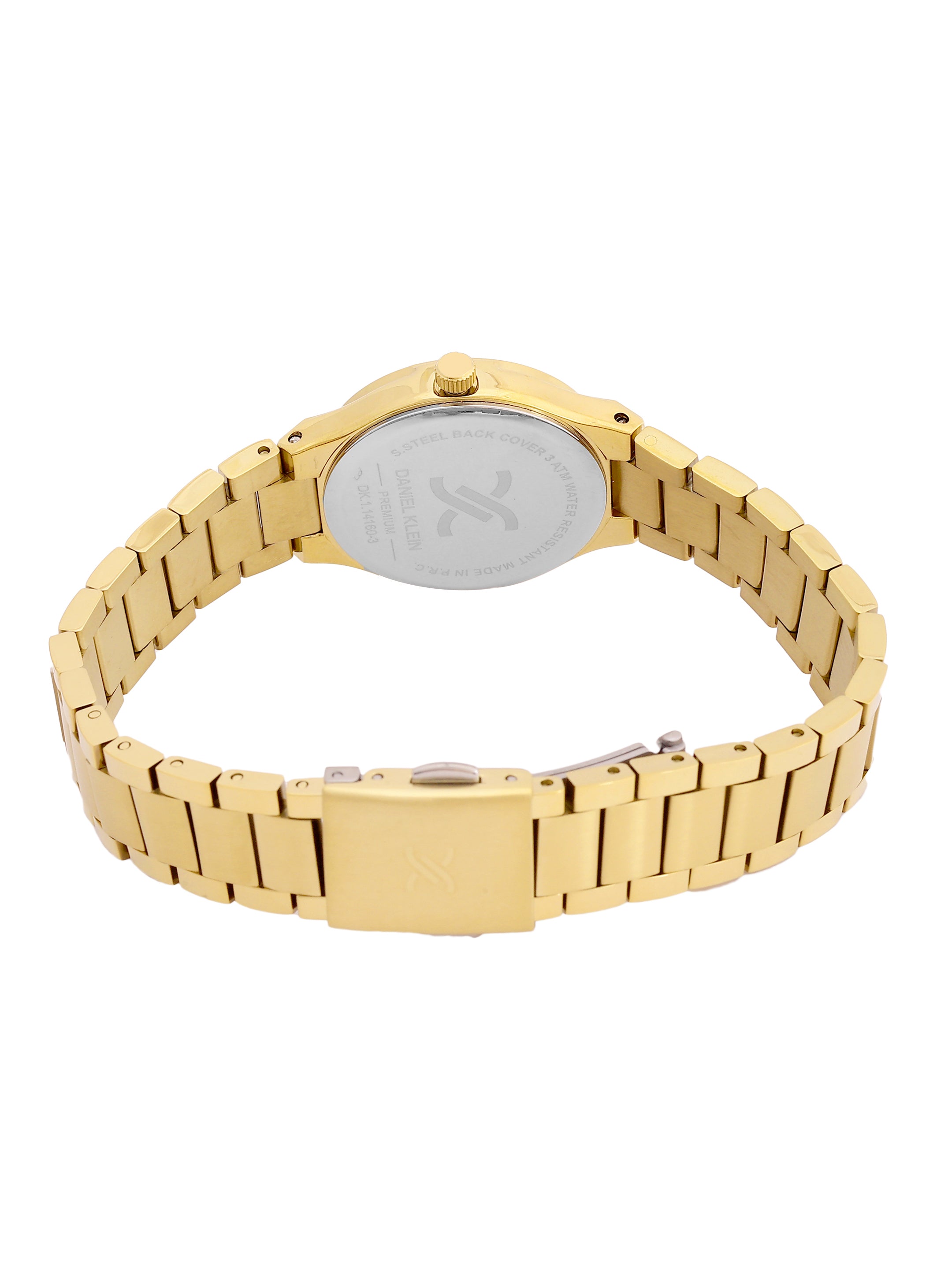 Daniel Klein Analog Silver Round Dial Gold Case Gold Strap Quartz Water-Resistant Wrist Watch for Women Girls, Ladies DK.1.14160-3