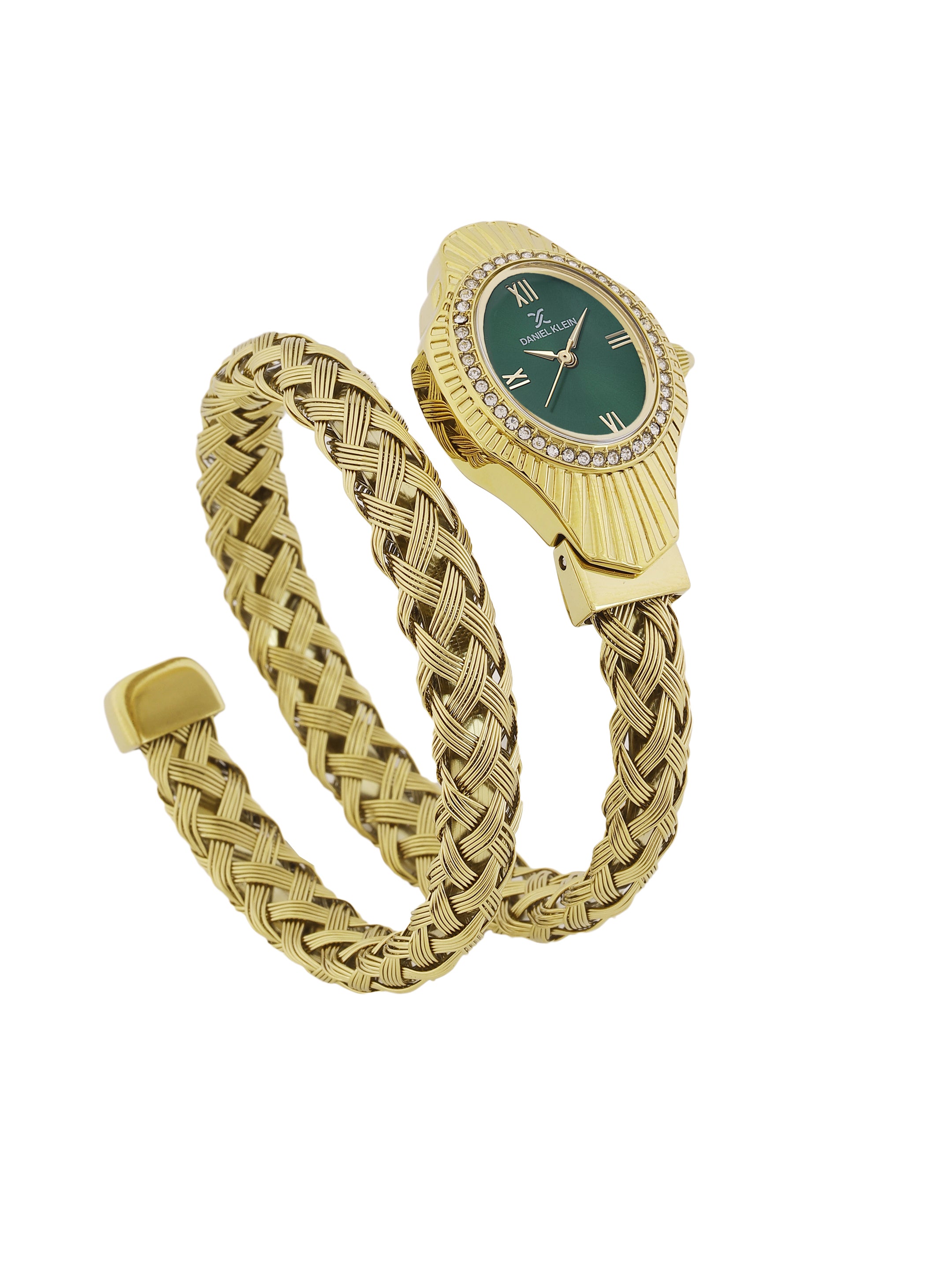 Daniel Klein Dark Green Dial Gold Strap Women’s Analog Watch DK.1.14121-4