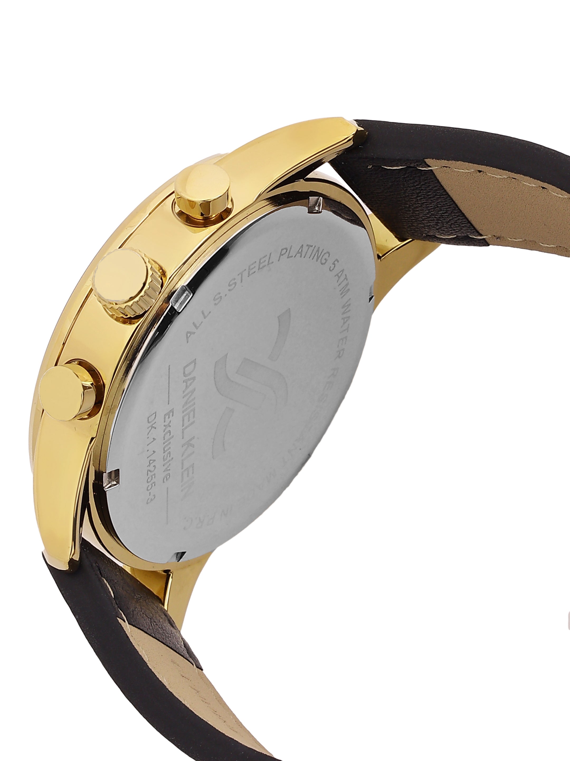 Daniel Klein Analog Black Round Dial Gold Case Black Strap Quartz Water-Resistant Wrist Watch for Men Boys DK.1.14255-3