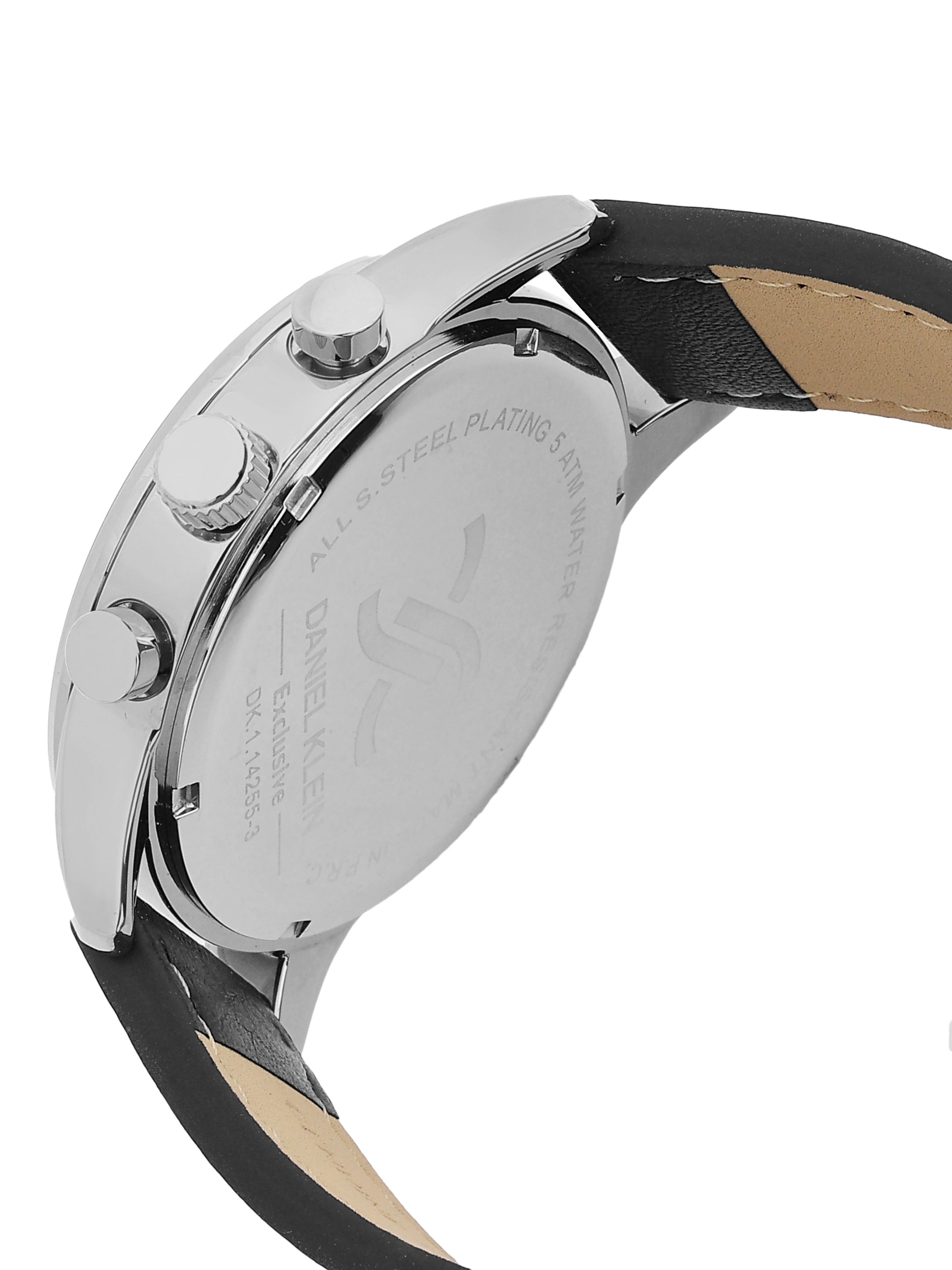 Daniel Klein Analog Black Round Dial Silver Case Black Strap Quartz Water-Resistant Wrist Watch for Men Boys DK.1.14255-2