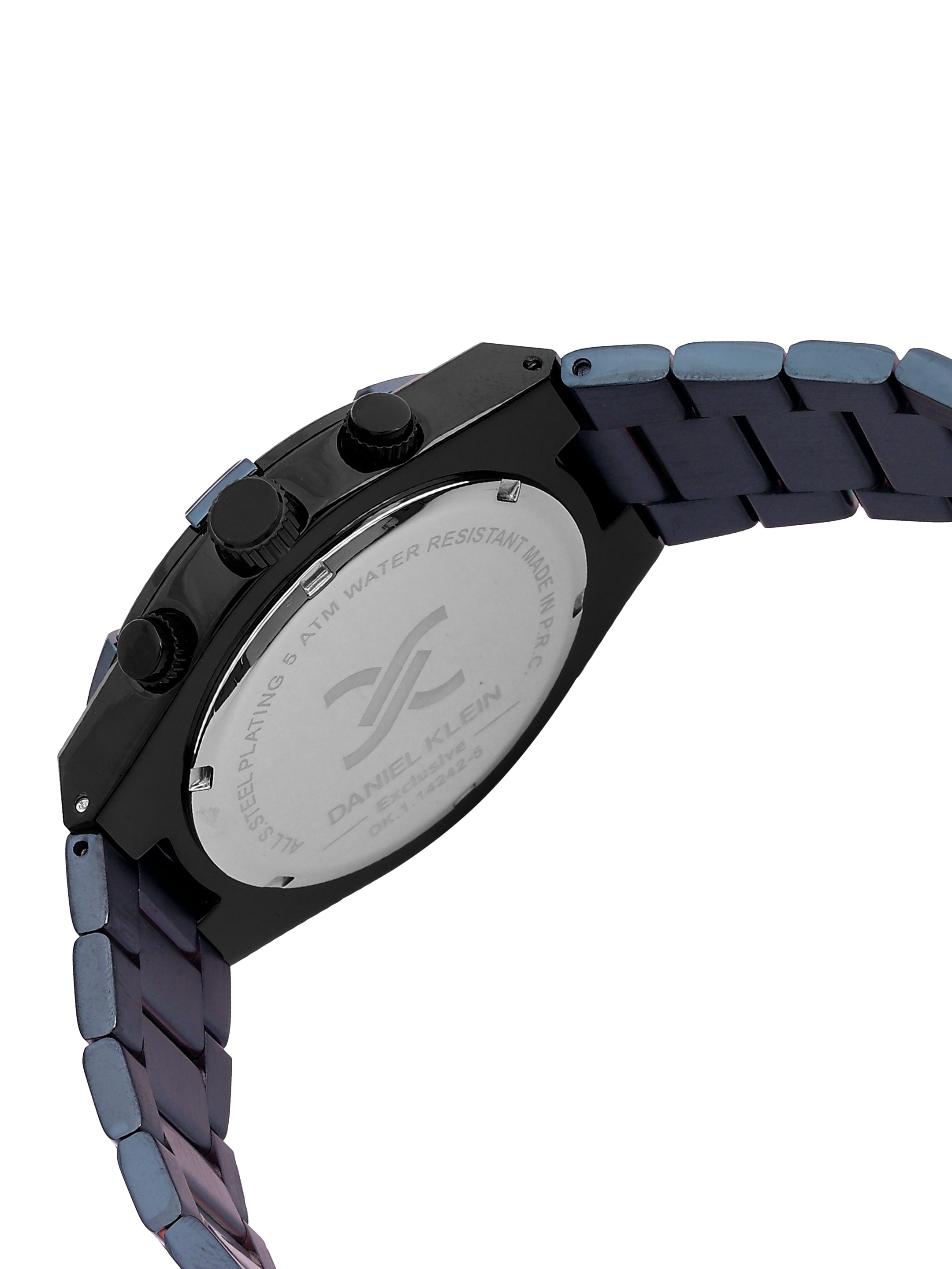 Daniel Klein Analog Blue Round Dial Black Case Blue Strap Quartz Water-Resistant Wrist Watch for Men Boys DK.1.14242-5