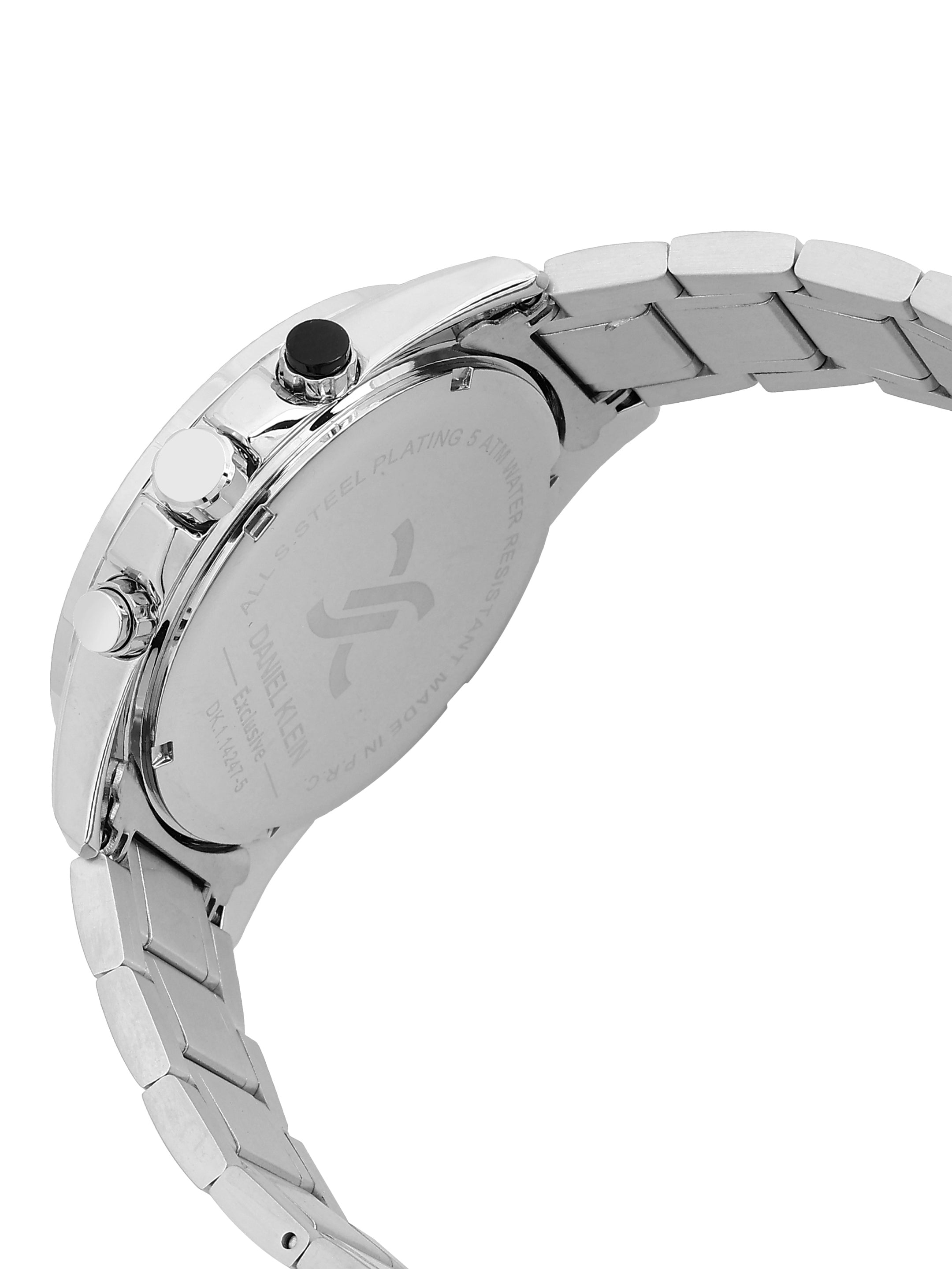 Daniel Klein Analog Blue Round Dial Silver Case Silver Strap Quartz Water-Resistant Wrist Watch for Men Boys DK.1.14247-3