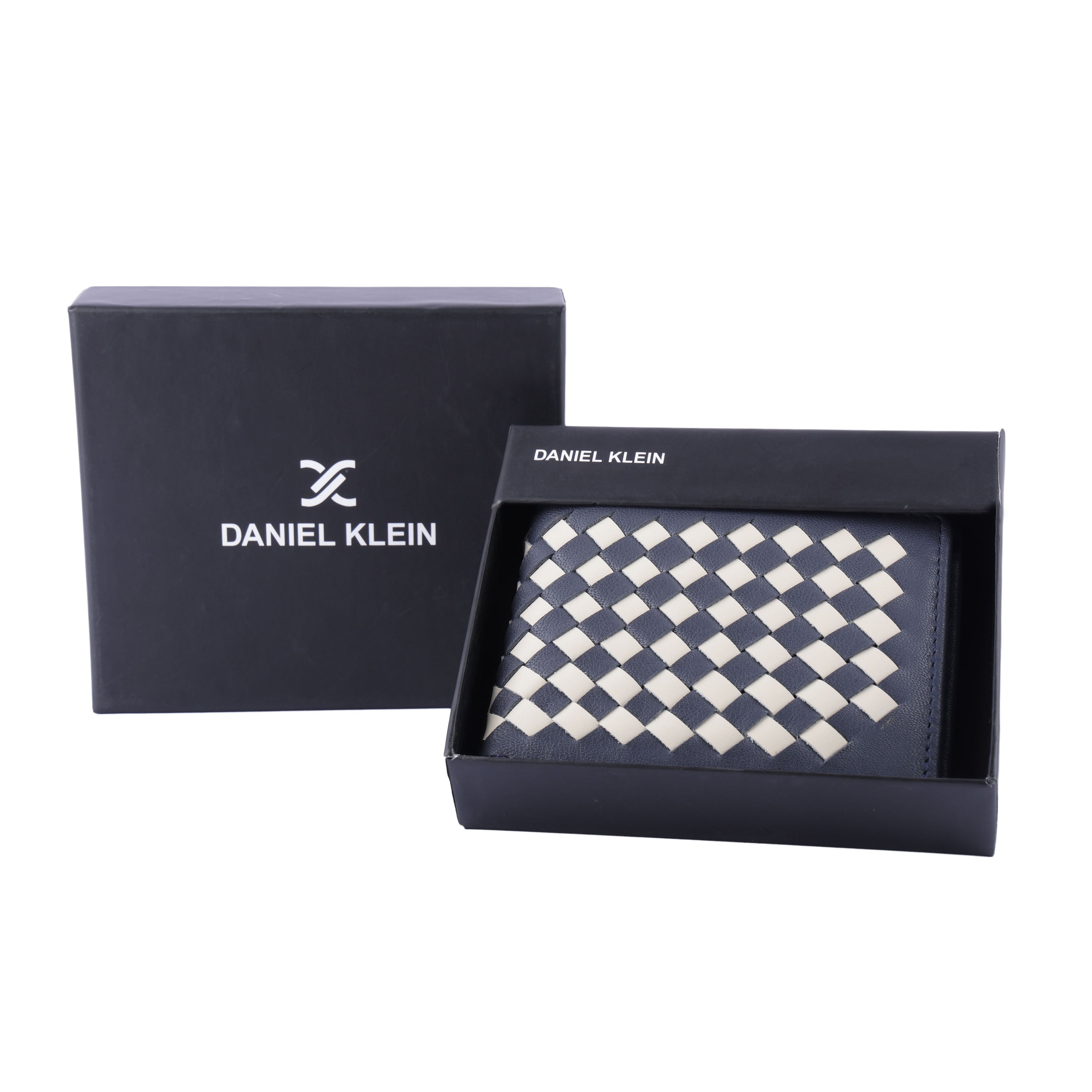 Daniel Klein Exclusive Men’s Genuine Leather Wallet - Navy Blue with Ivory White Color