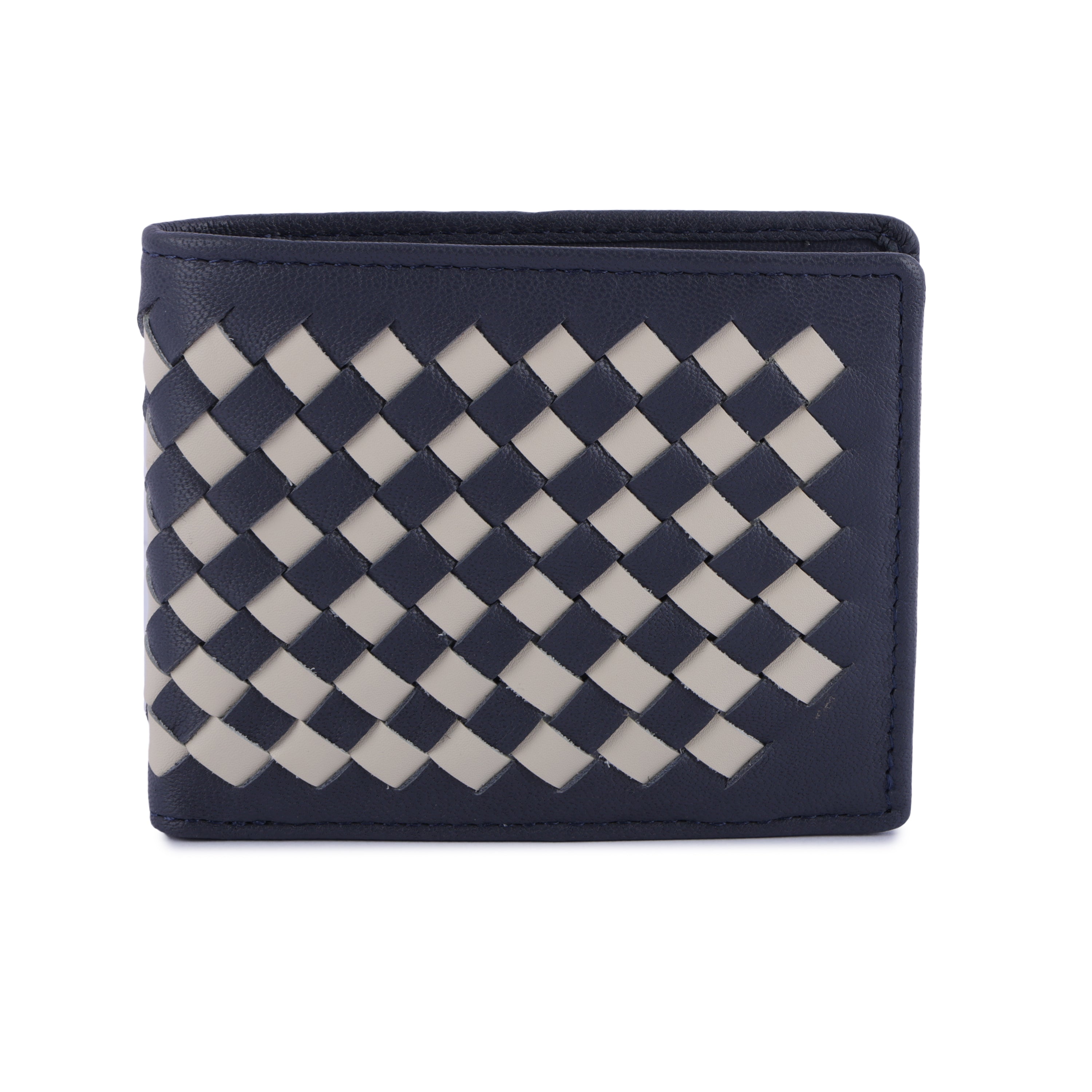 Daniel Klein Exclusive Men’s Genuine Leather Wallet - Navy Blue with Ivory White Color