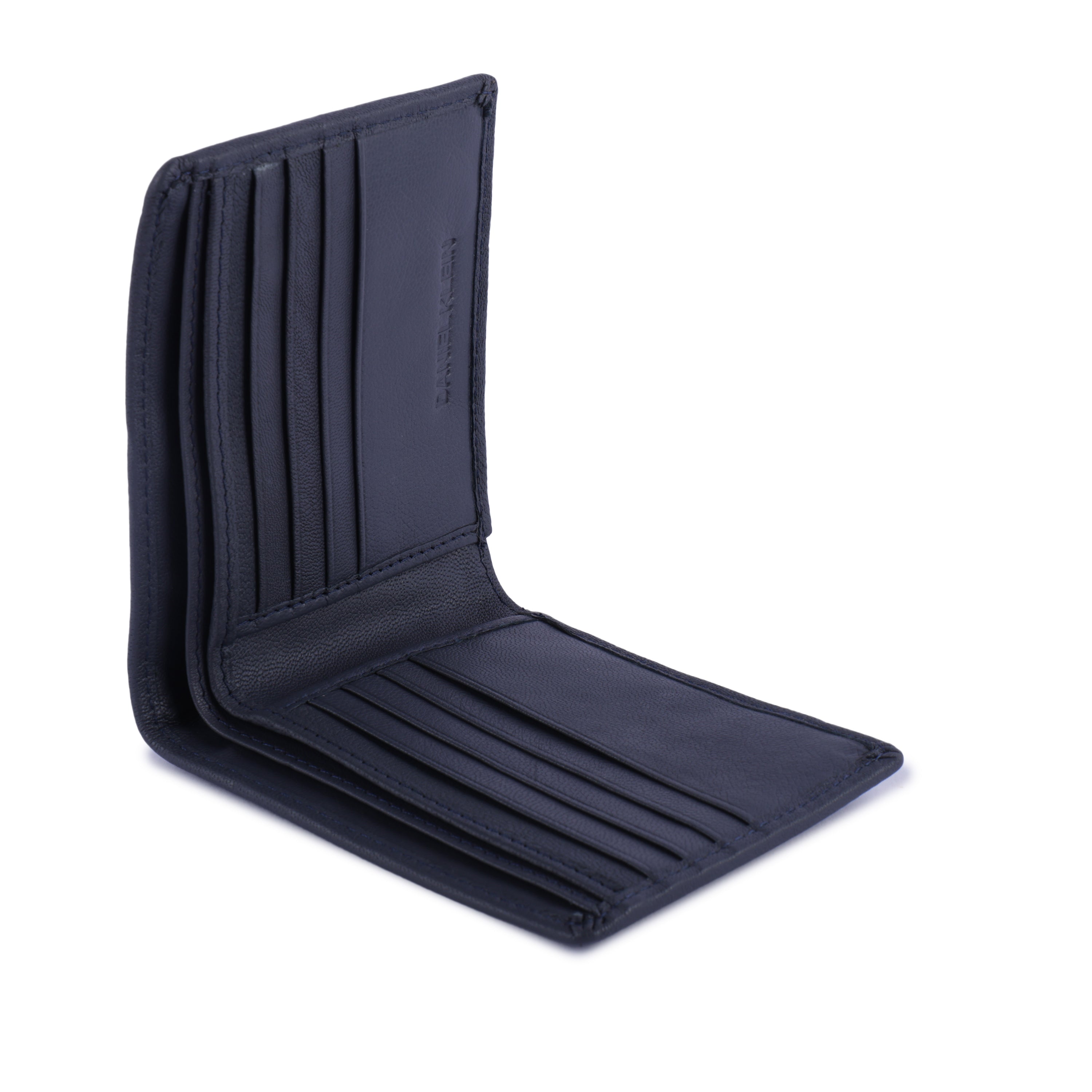 Daniel Klein Exclusive Men’s Genuine Leather Wallet - Navy Blue with Ivory White Color