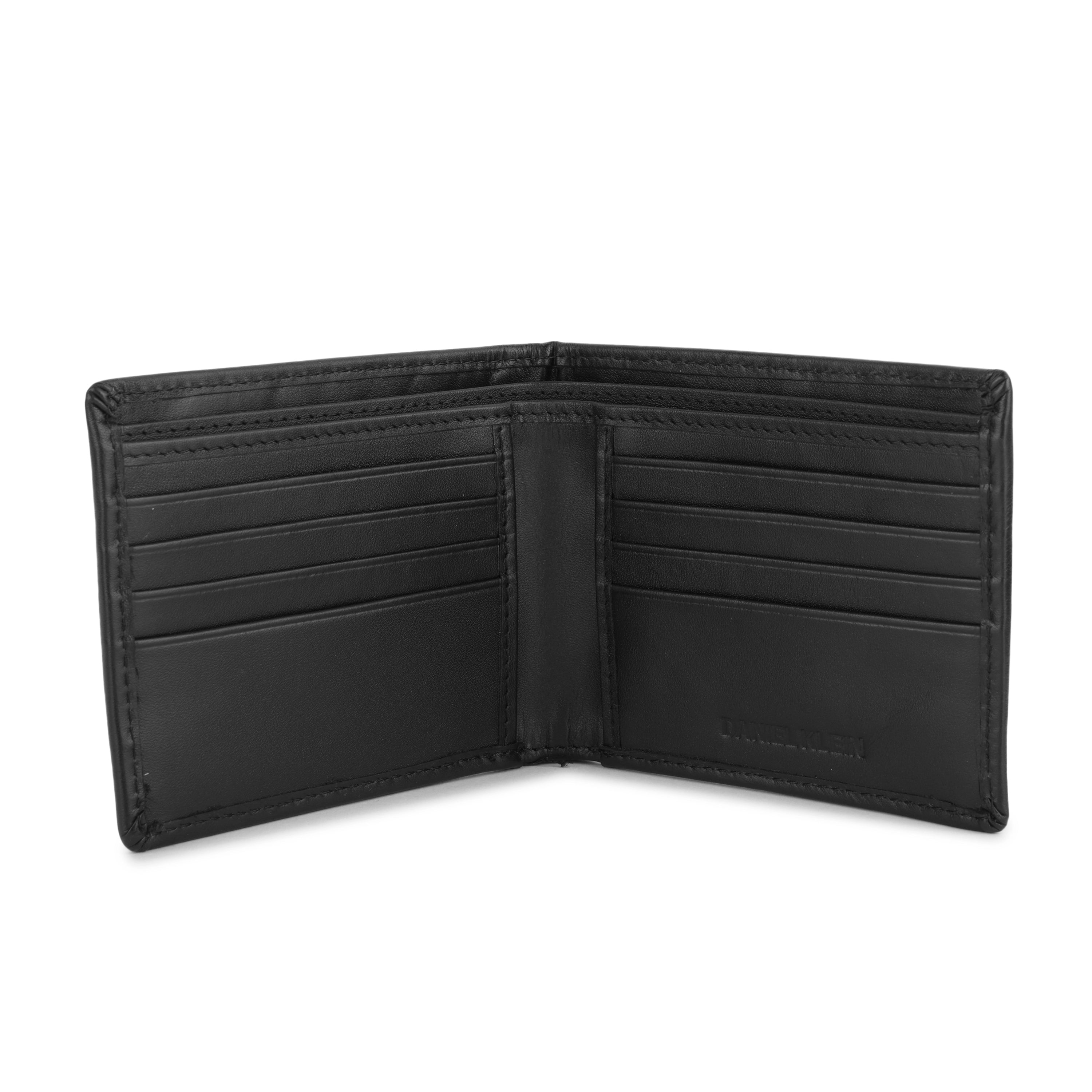 Daniel Klein Exclusive Men’s Genuine Leather Wallet - Classic Black Crosses Color