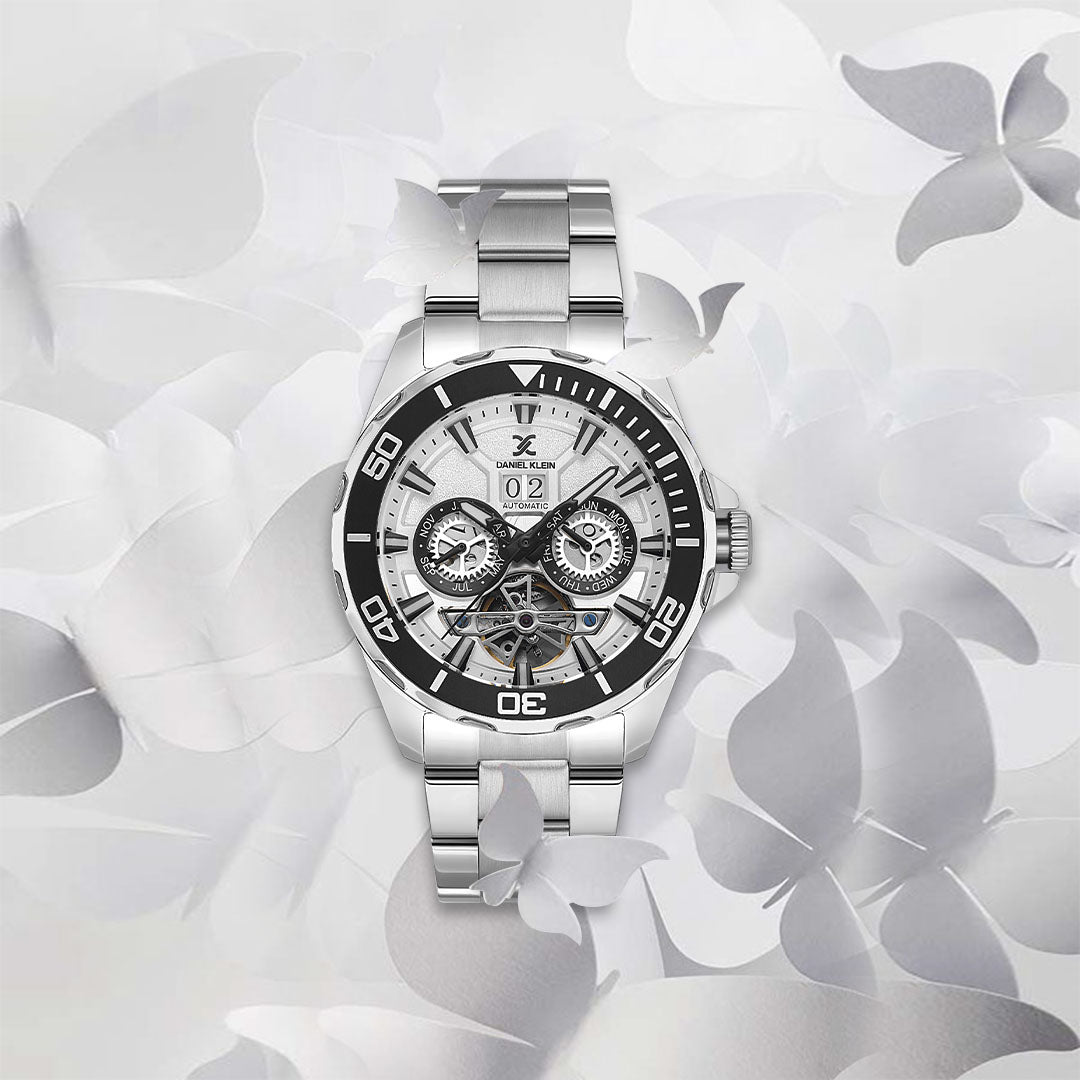 Skeleton Automatic Silver Dial Men&