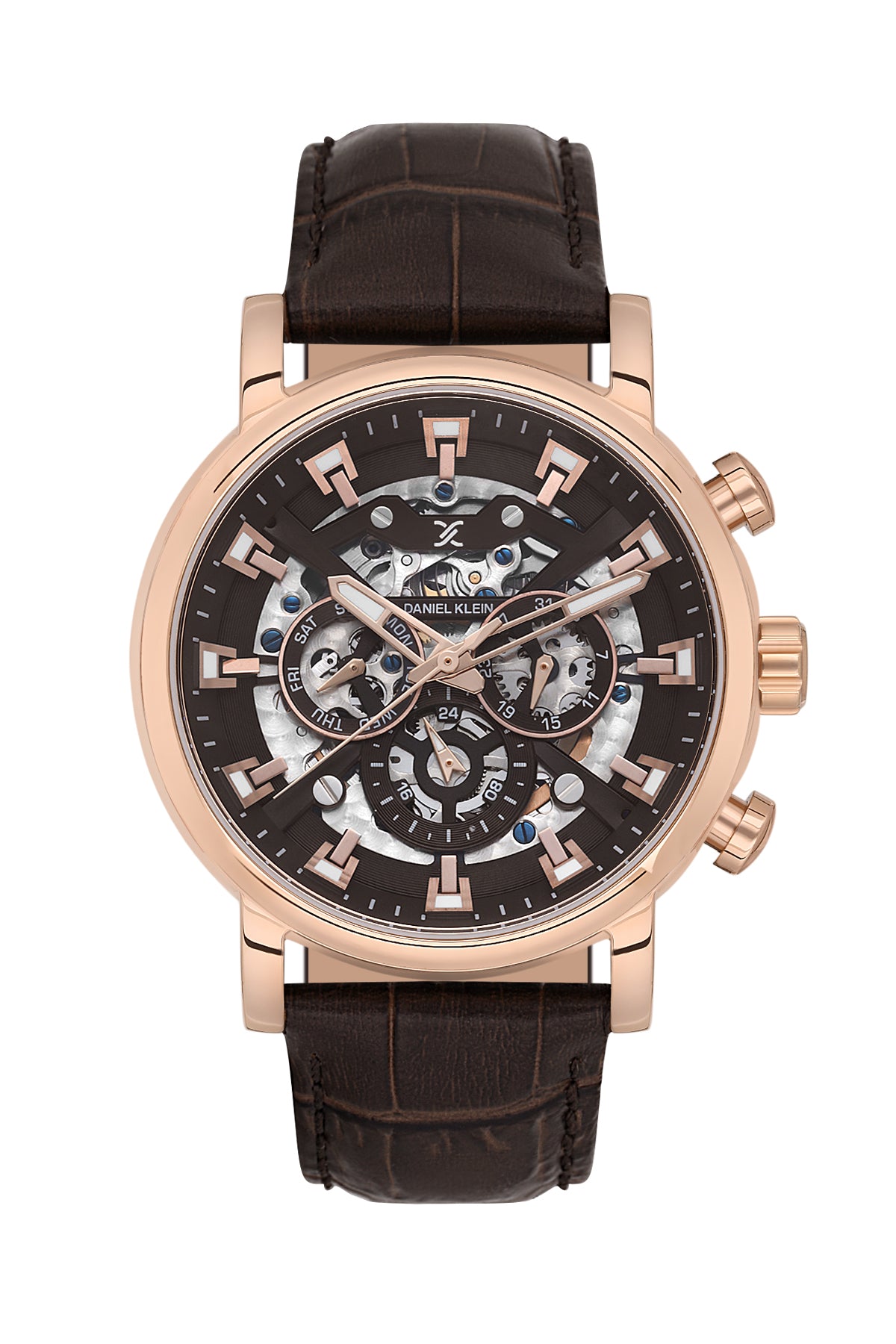 Brown Skeleton Men Watch with Leather Strap