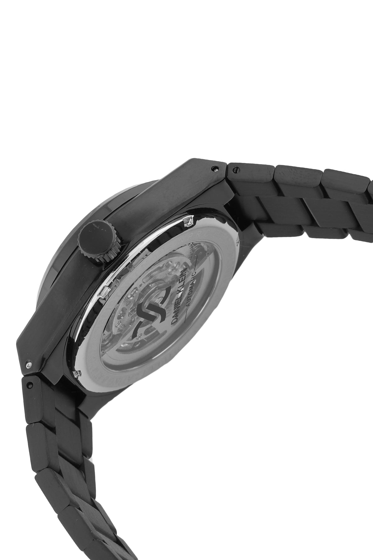 Black Skeleton Men Watch with Metallic Strap