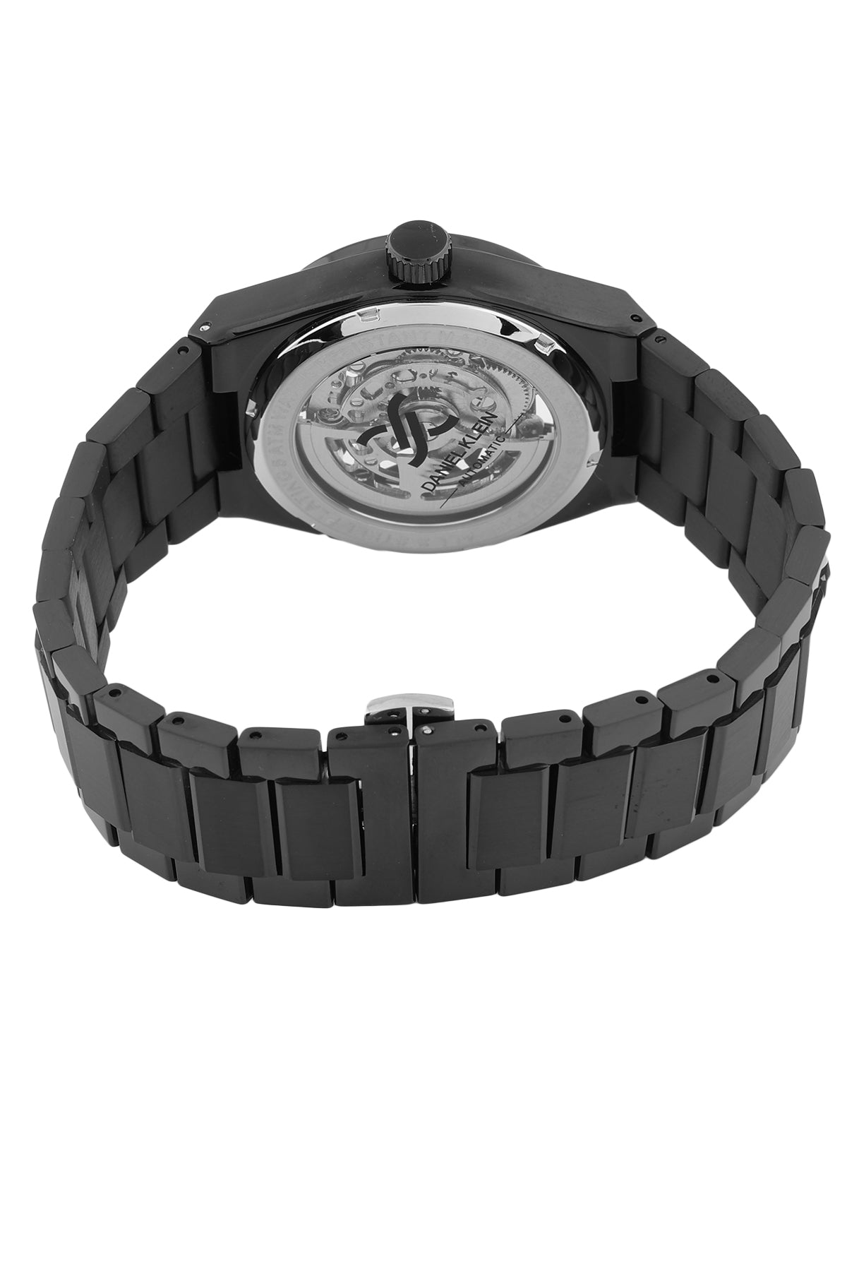 Black Skeleton Men Watch with Metallic Strap