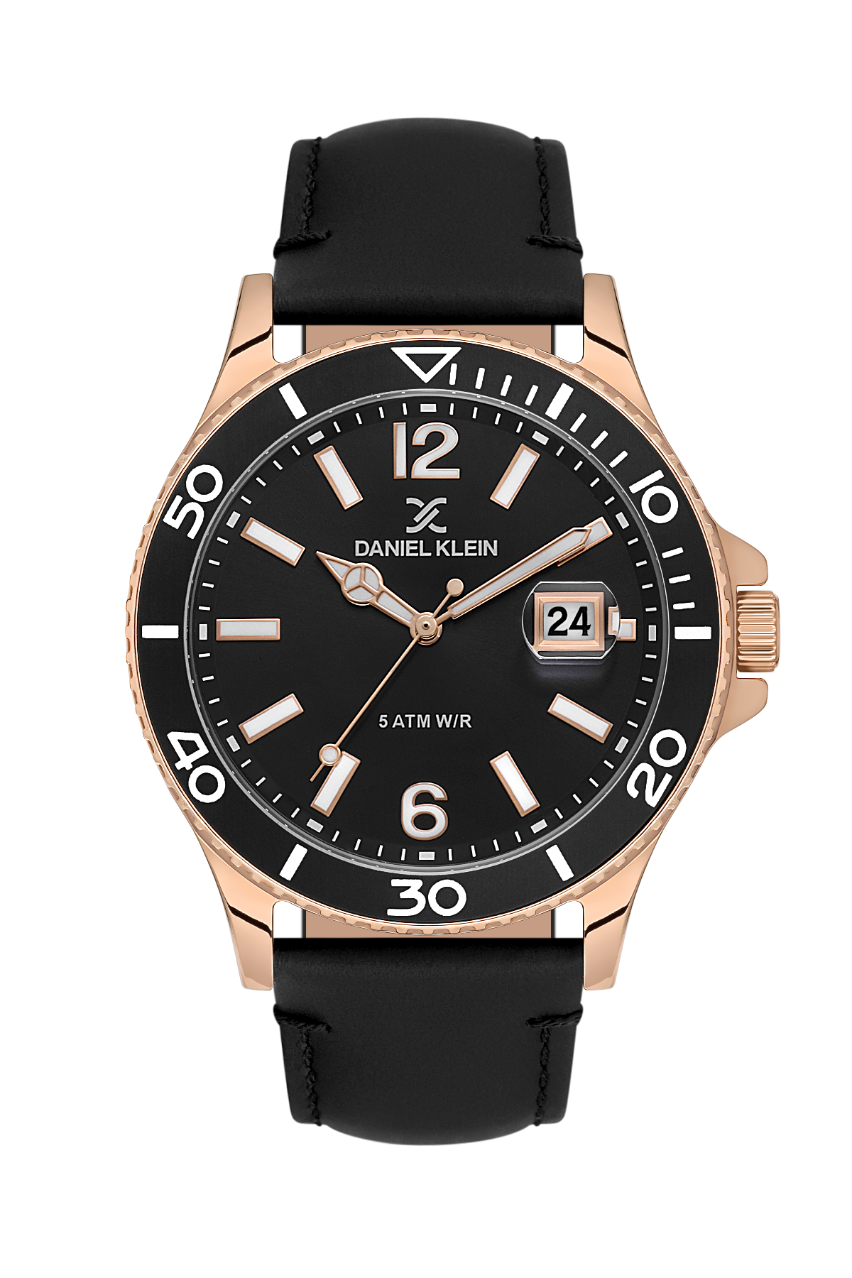 Black Dial Analog with Black Leather Strap Men&