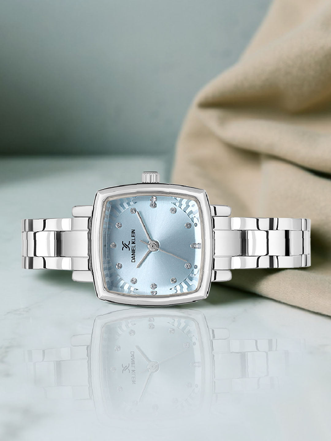 Daniel klein Premium Lady IPS Blue Embossed Dial Stone Stainless Steel Watch DK.1.13922-2