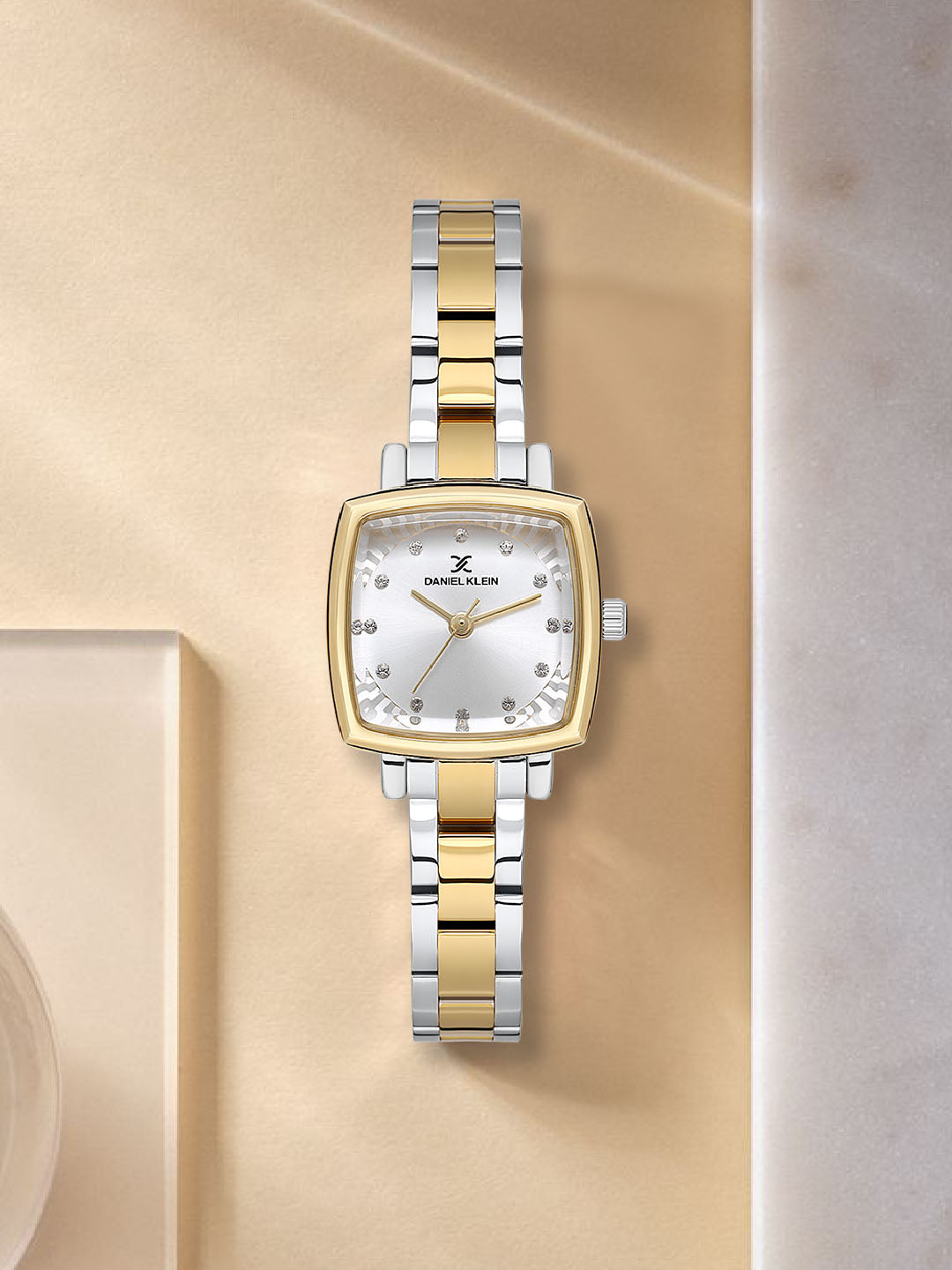 Daniel klein Premium Lady Dual-Tone IPS/IPG Silver Embossed Dial Stone Stainless Steel Watch DK.1.13922-4