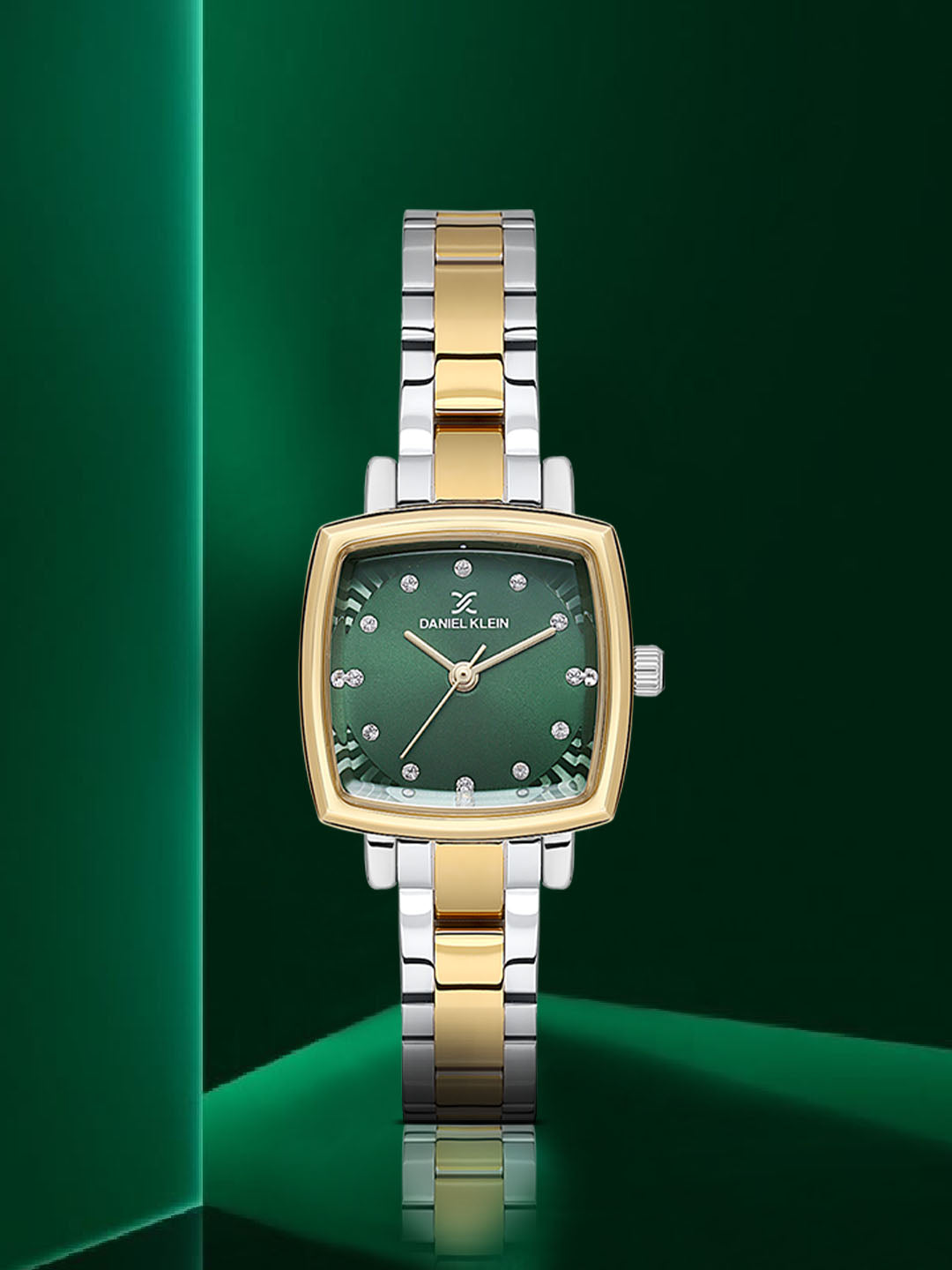 Daniel klein Premium Lady Dual-Tone IPS/IPG Dark Green Embossed Dial Stone Stainless Steel Watch DK.1.13922-5