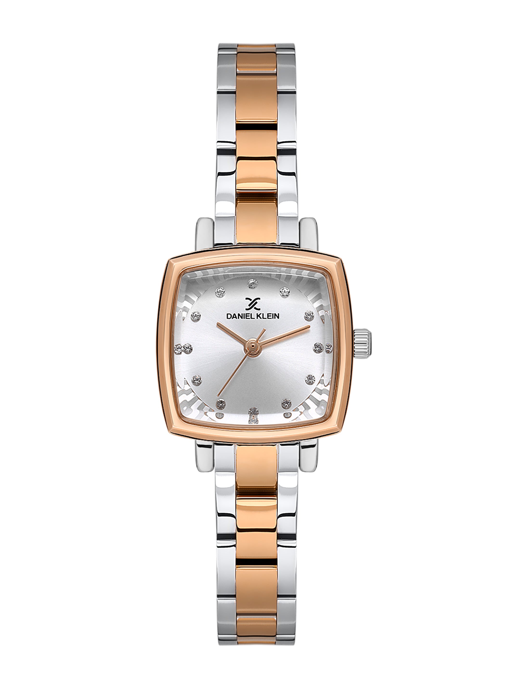 Daniel klein Premium Lady IPS/IP Pink R.Gold Silver Embossed Dial Stone Stainless Steel Watch DK.1.13922-6