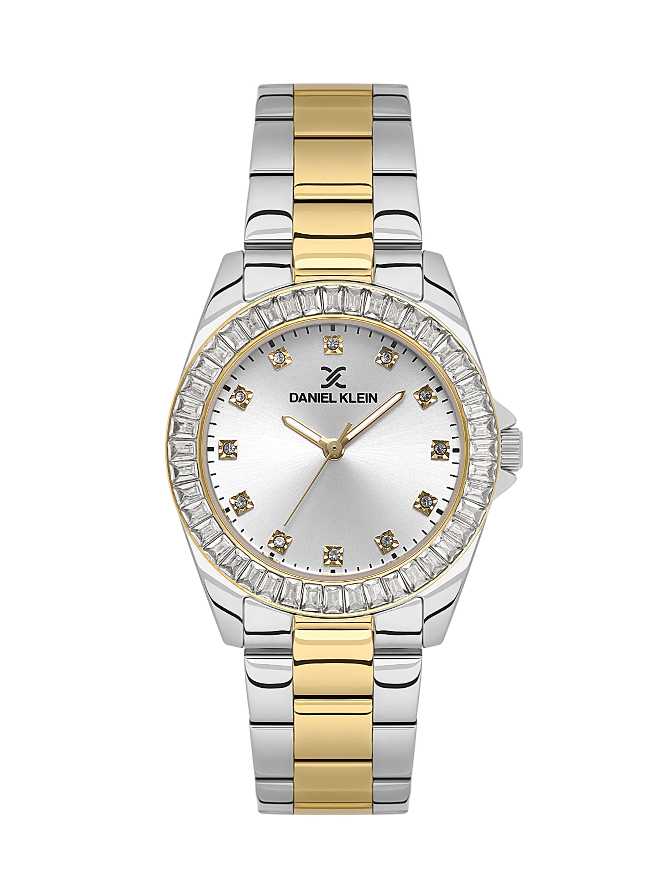 Daniel klein Dual-Tone IPS/IPG Silver Sunray Dial Stone Watch for Women DK.1.13950-4