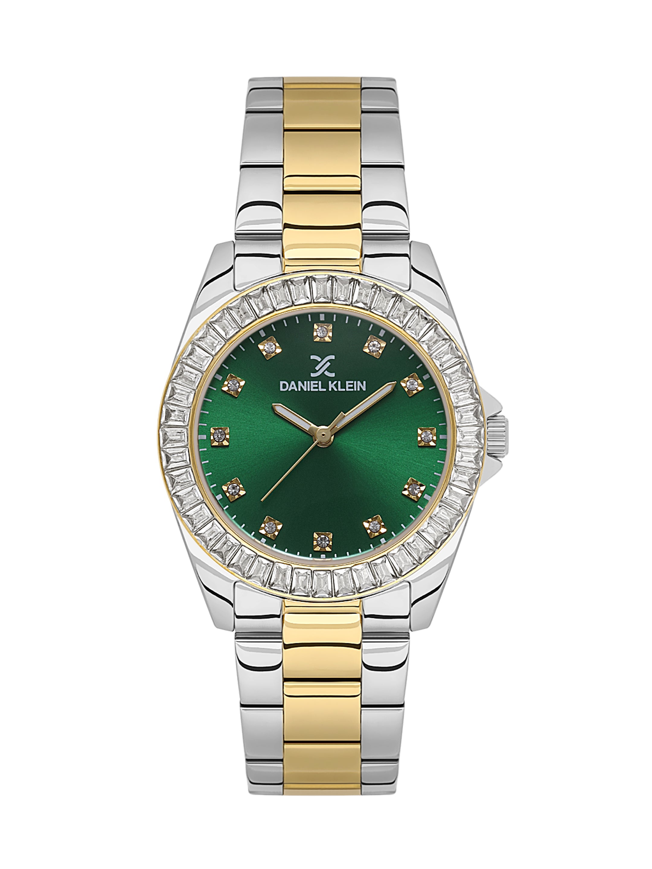Daniel klein Dual-Tone IPS/IPG Dark Green Sunray Dial Stone Watch for Women DK.1.13950-5