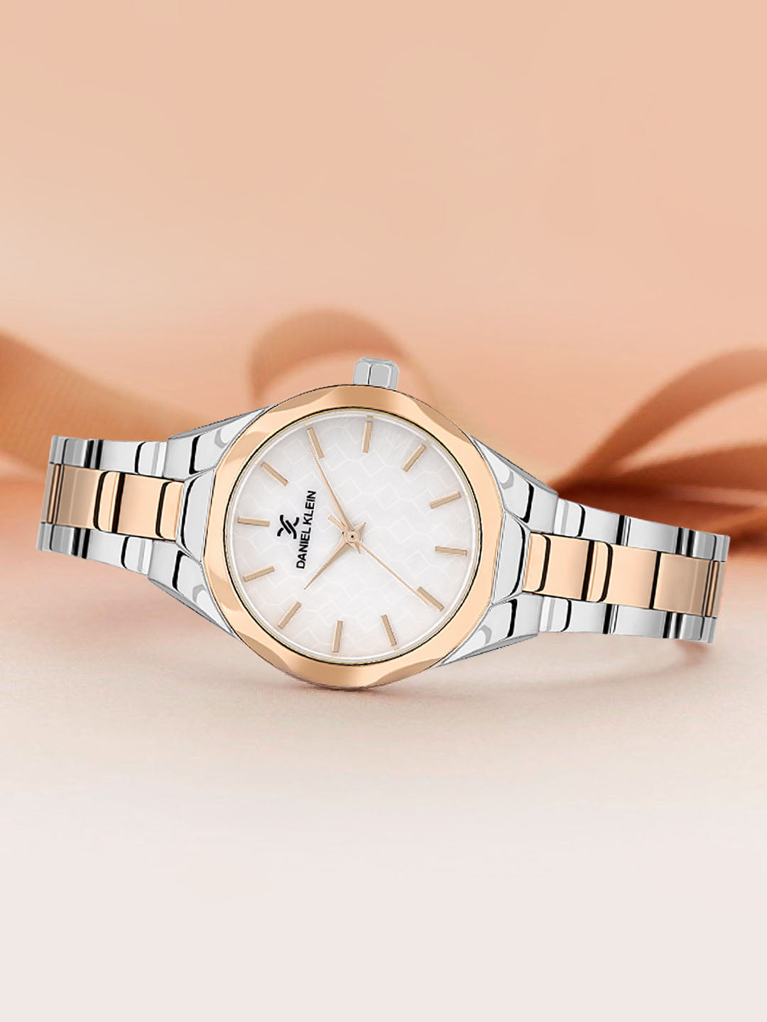 Daniel klein IPS/IP Pink R.Gold Silver MOP Sunray Dial Watch for Women DK.1.13965-6