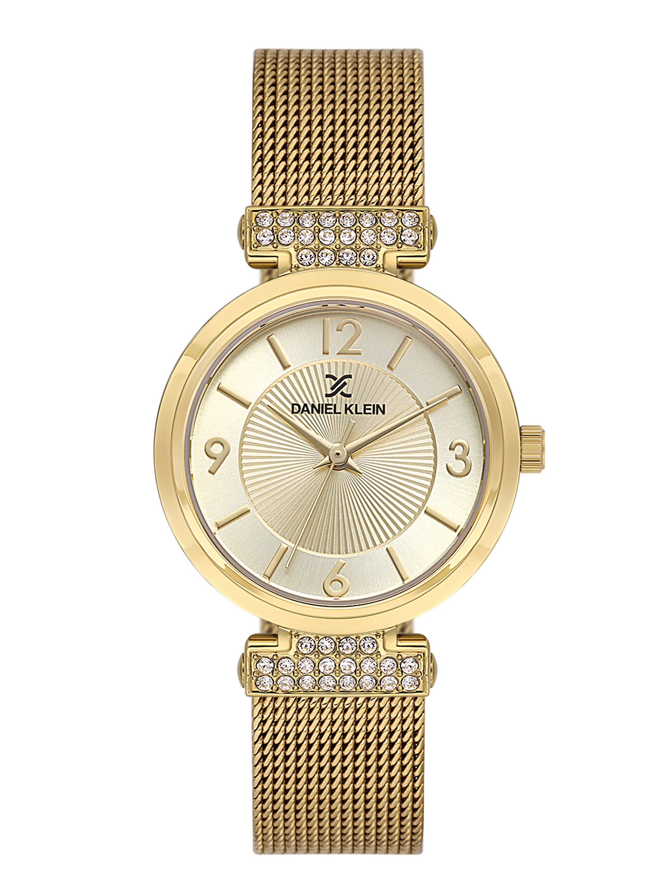 Daniel klein Premium Lady Champagne Emboss Dial Gold Mesh Watch DK.1.13966-2