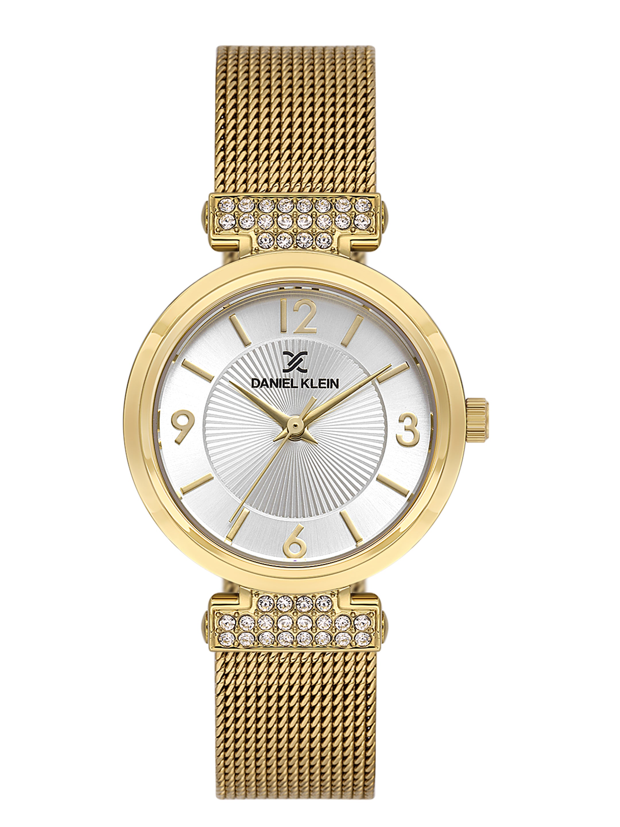 Daniel klein Premium Lady Silver Emboss Dial Gold Mesh Watch DK.1.13966-3