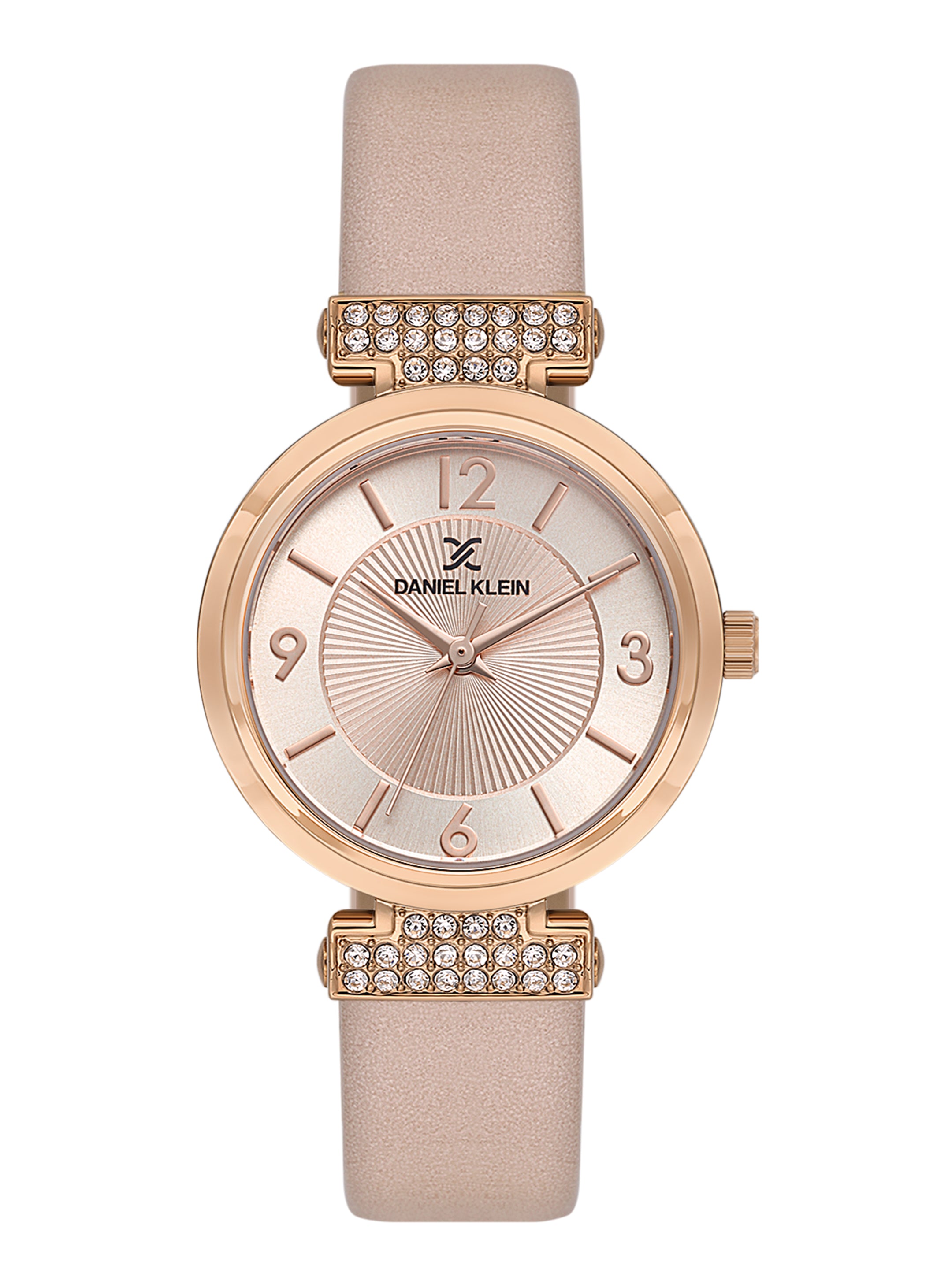 Daniel klein Premium Lady Rose Gold Pink Emboss Dial Leather Watch DK.1.13967-5