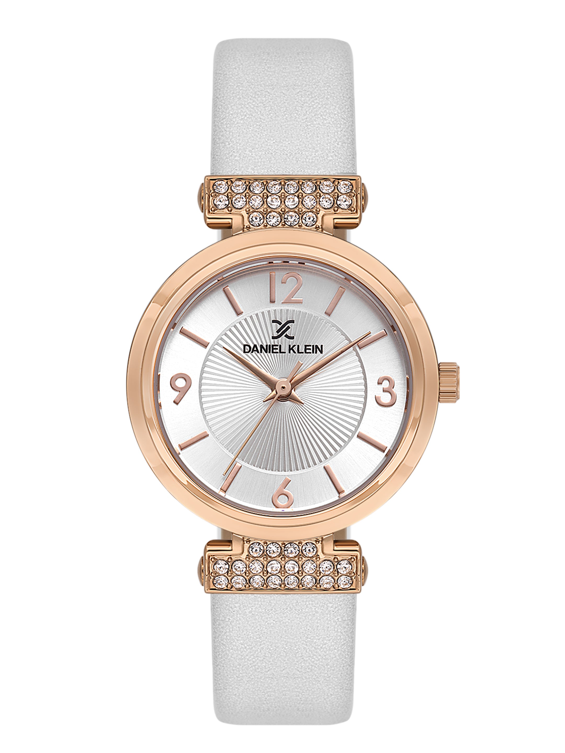 Daniel klein Premium Lady Rose Gold Silver Leather White Emboss Dial Watch DK.1.13967-6