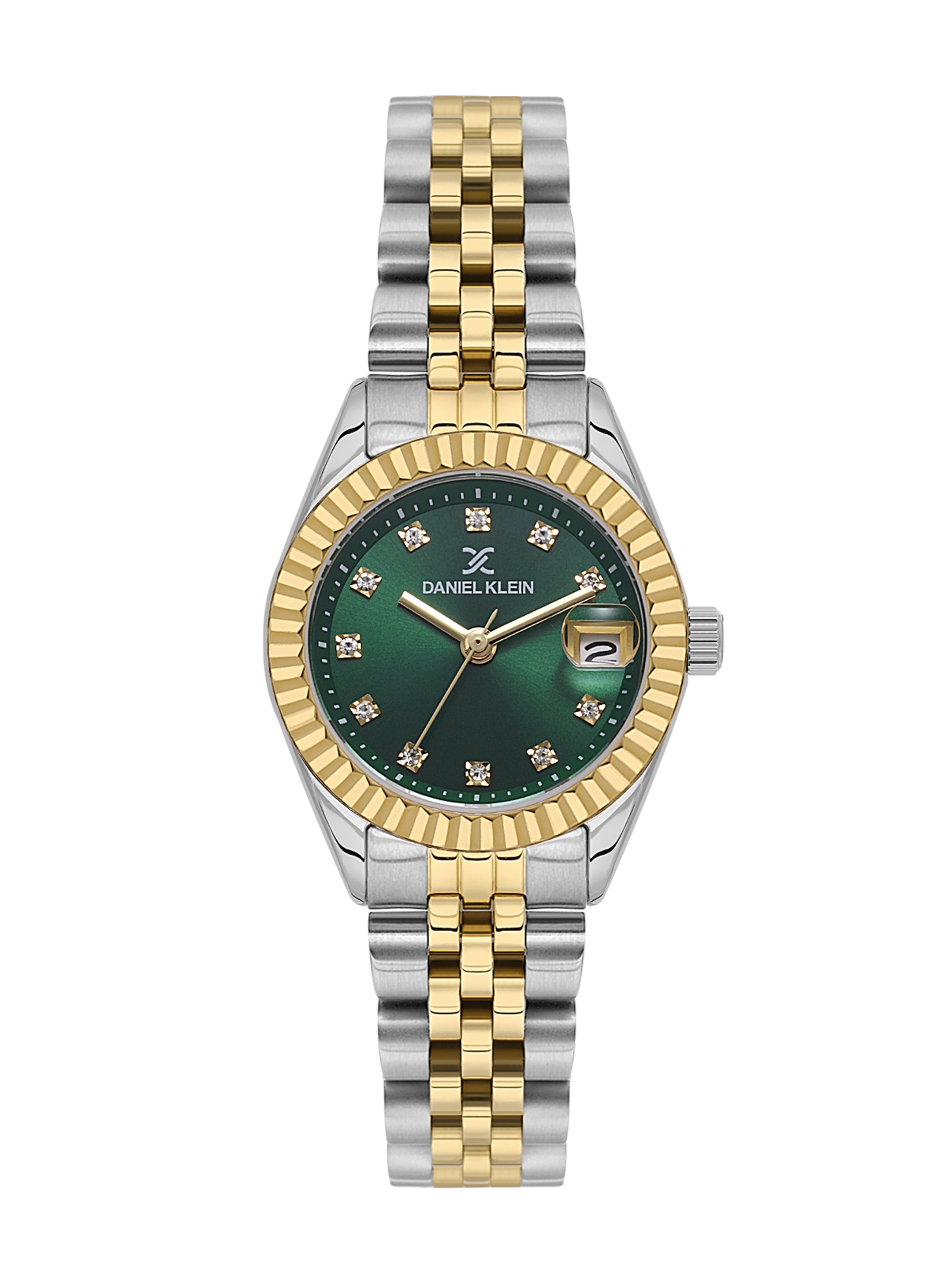 Daniel klein Premium Lady Dual-Tone Green Sunray Stone Dial Stainless Steel Watch DK.1.13969-7