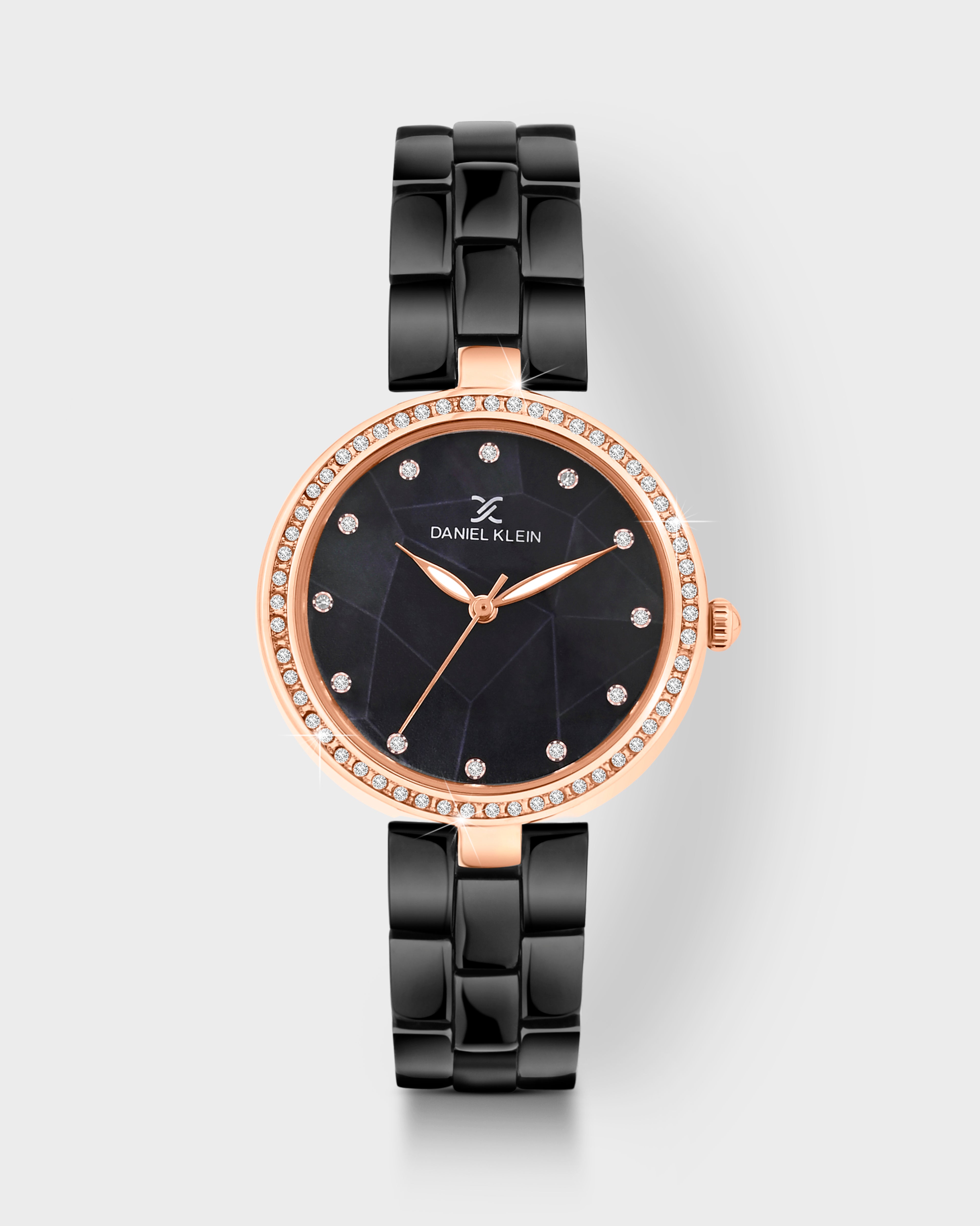 Night Black with Rose Gold Stones Studded Women Premium Watch DK.1.14019-1