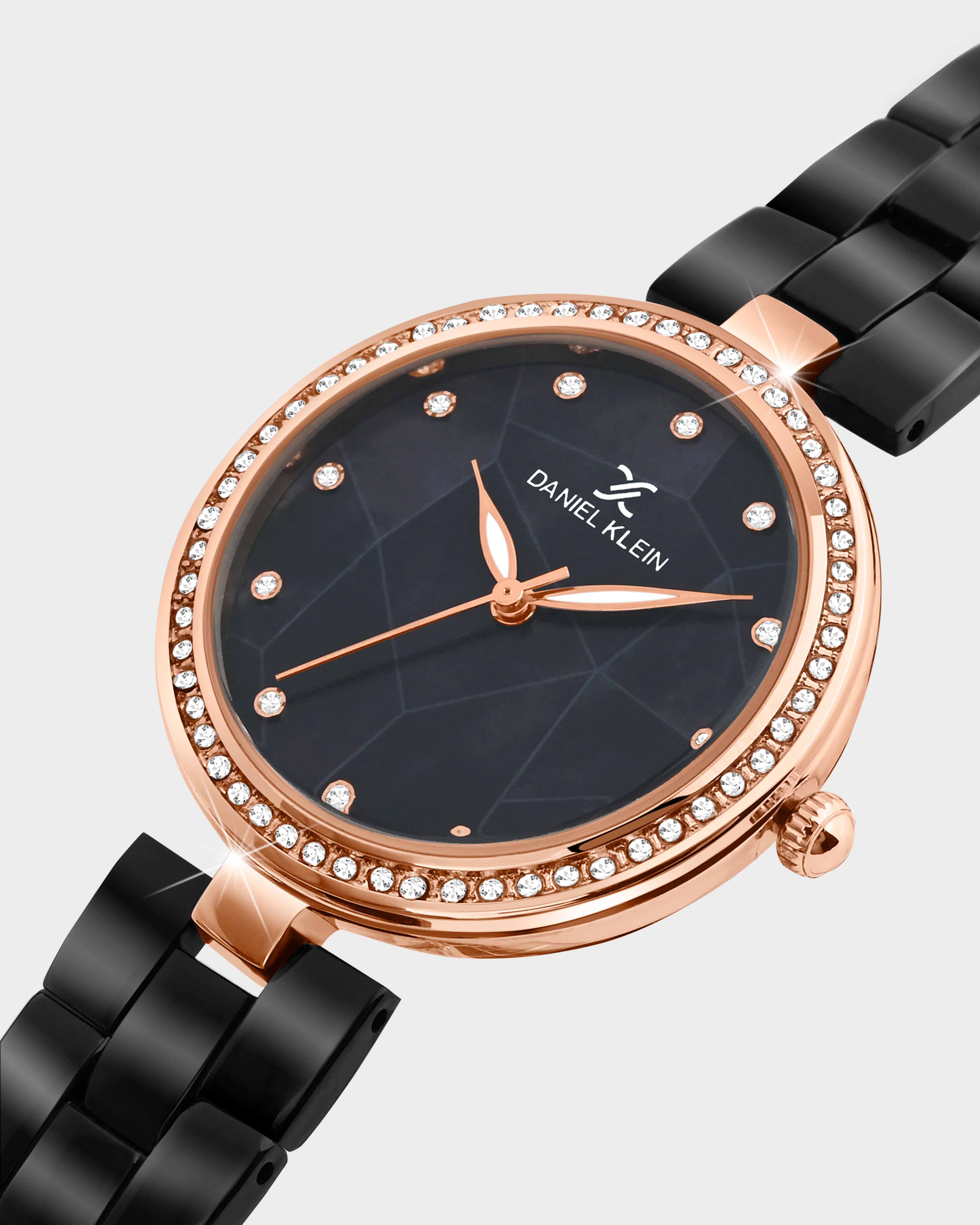 Night Black with Rose Gold Stones Studded Women Premium Watch