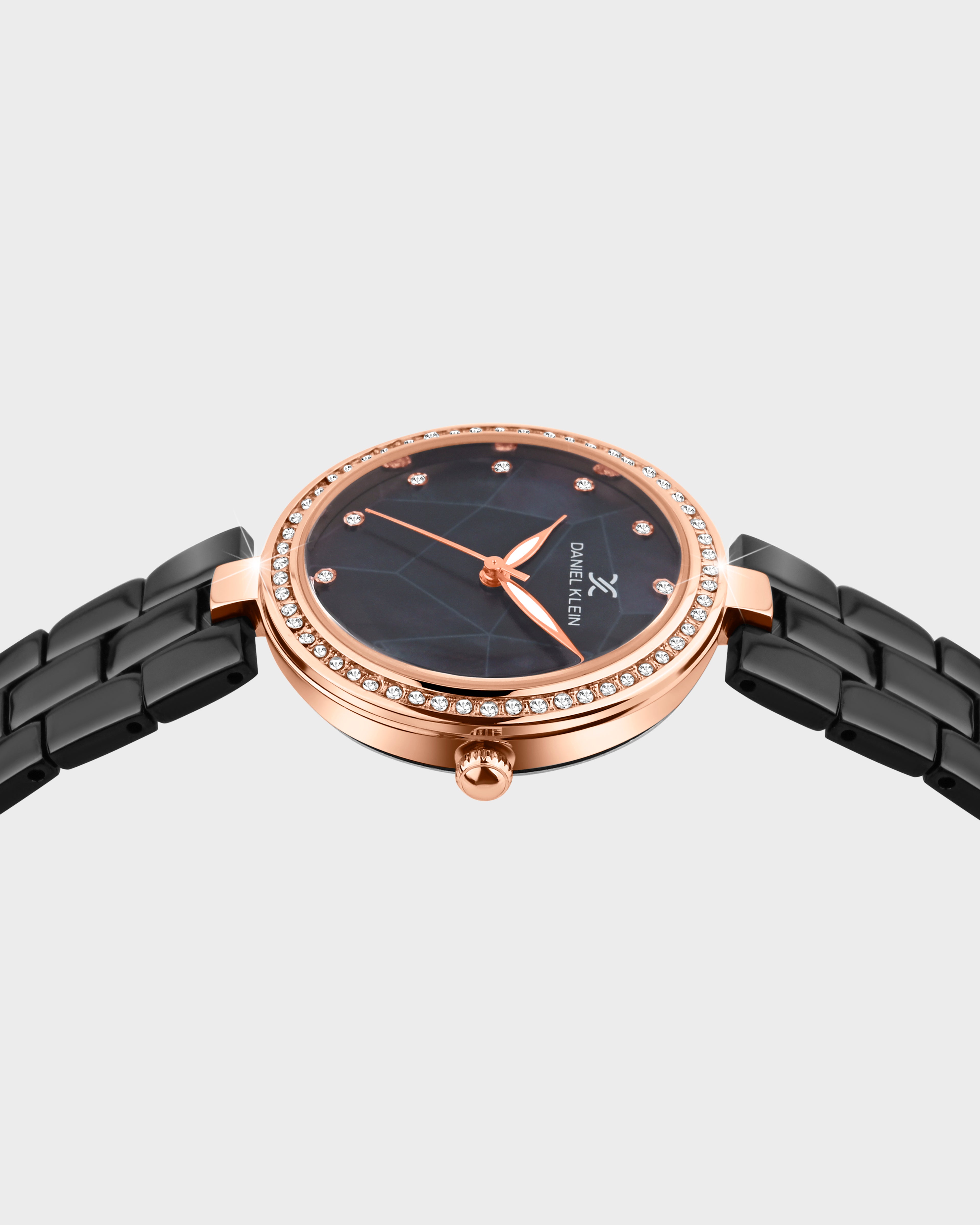 Night Black with Rose Gold Stones Studded Women Premium Watch