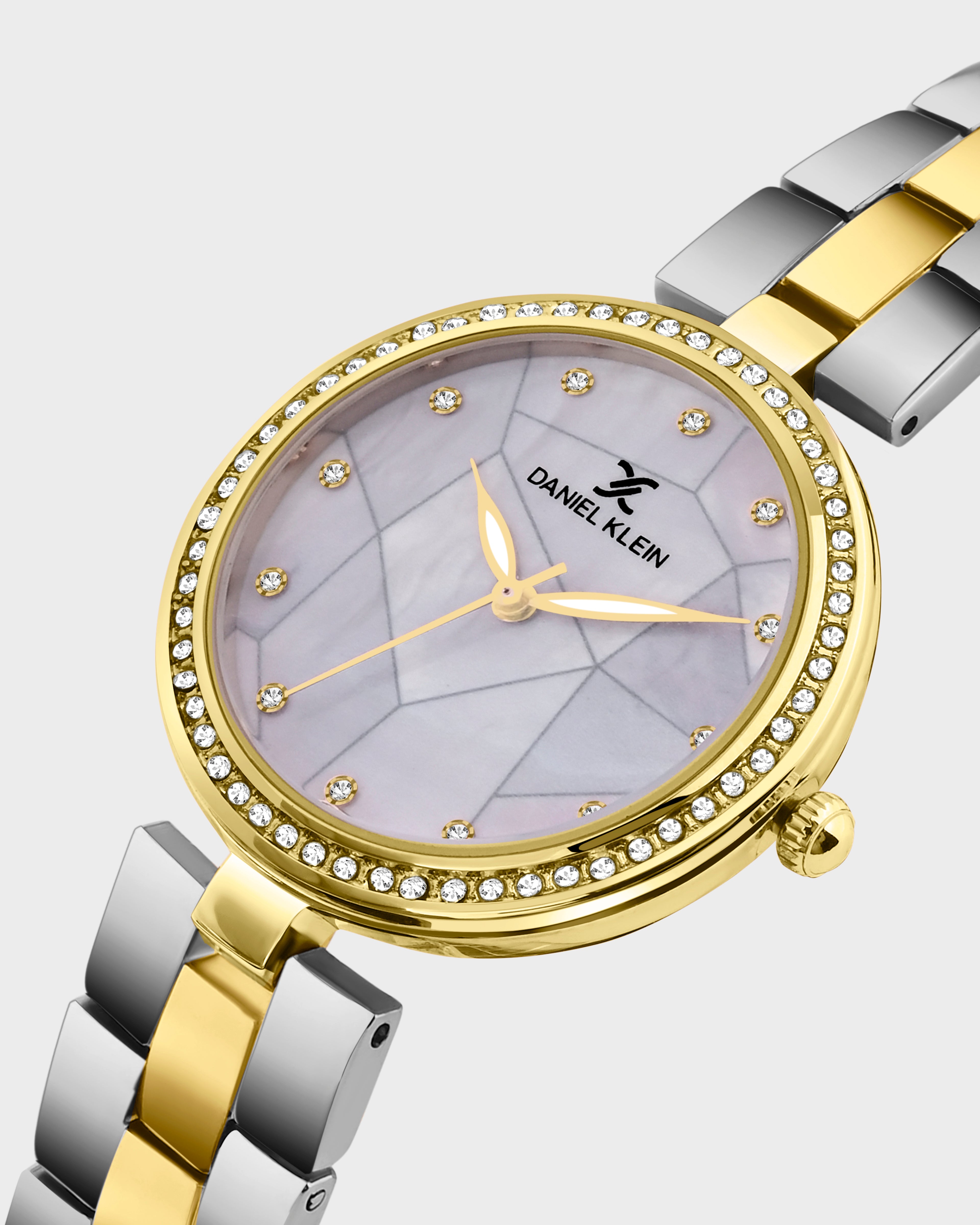 Gold and Silver Strap with Gold Stone Studded Women Premium Watch DK.1.14019-4