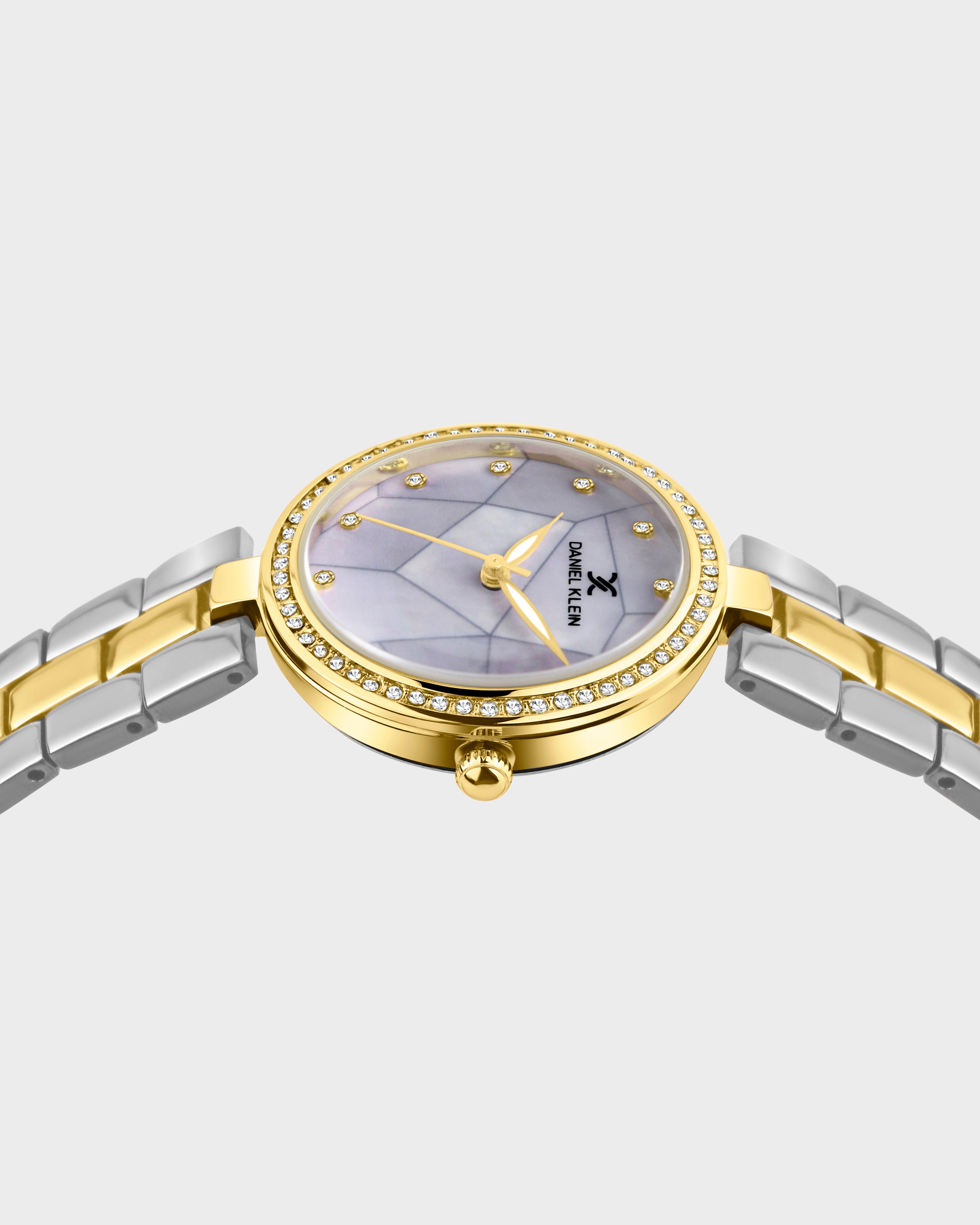 Gold and Silver Strap with Gold Stone Studded Women Premium Watch DK.1.14019-4