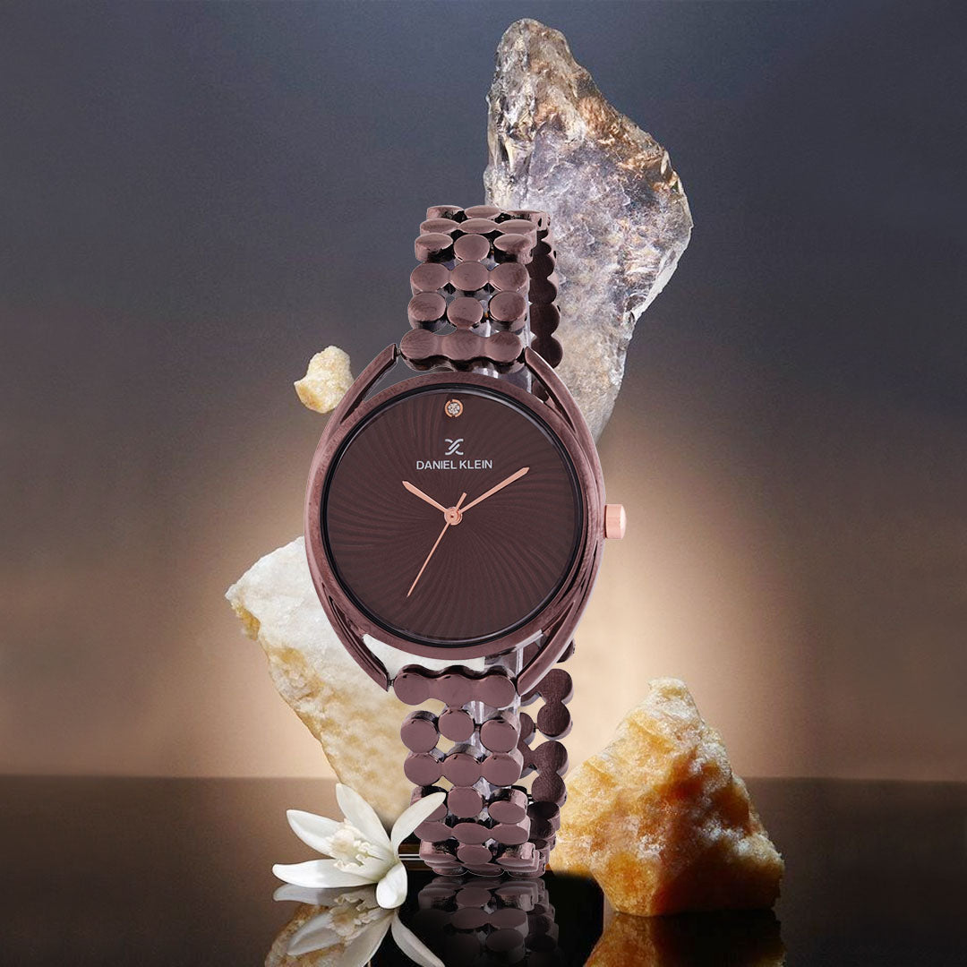 Coffee Multi Linked Strap Women Premium Watch