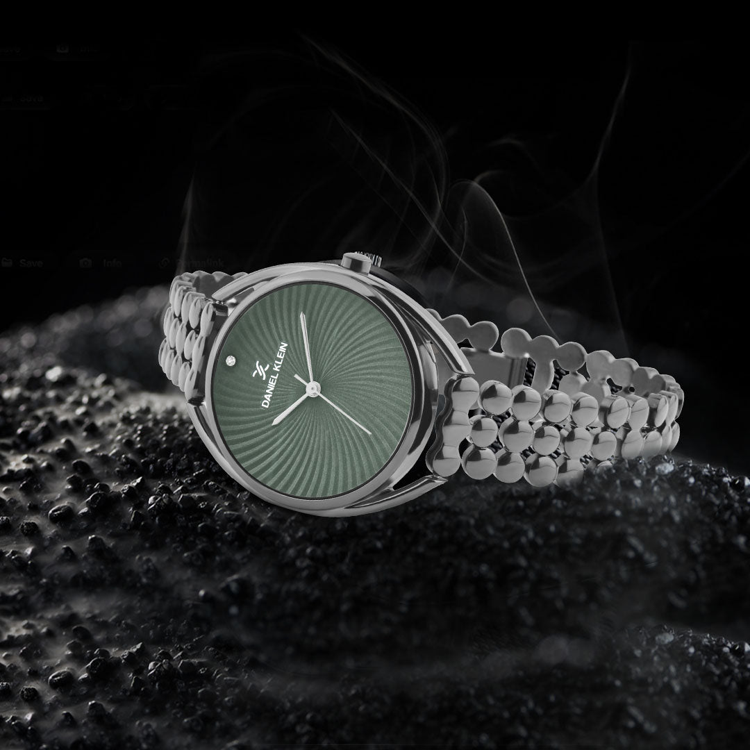 Gun Metal Strap with Green Dial Women Premium Watch