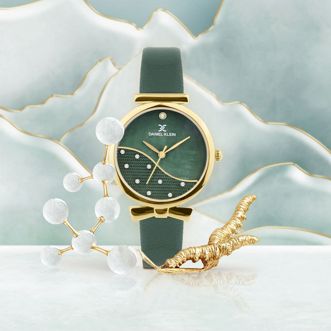 Green Minimal Strap with Bow Shape Lug Women Premium Watch