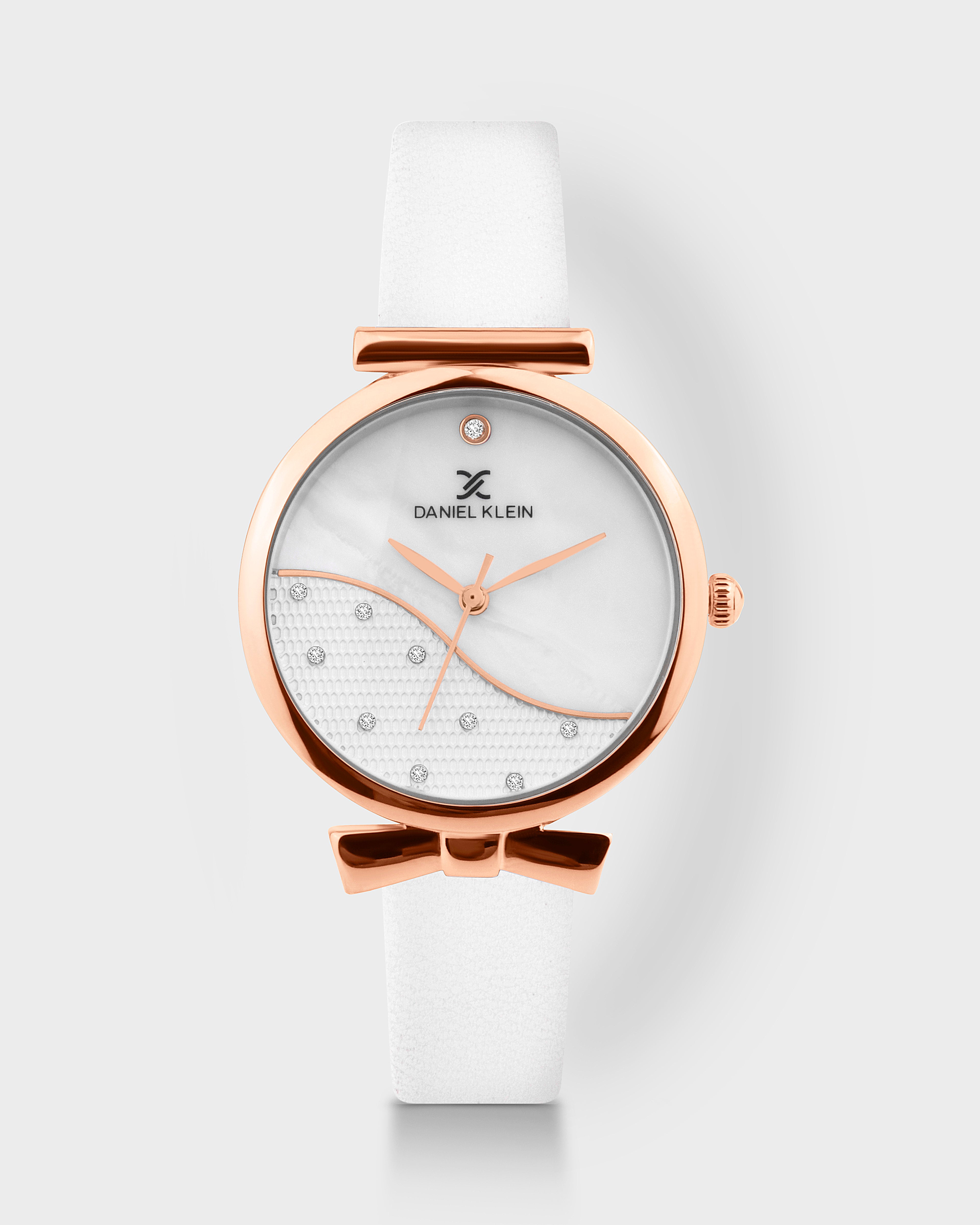 White Minimal Strap with Bow Shape Lug Women Premium Watch DK.1.14022-5