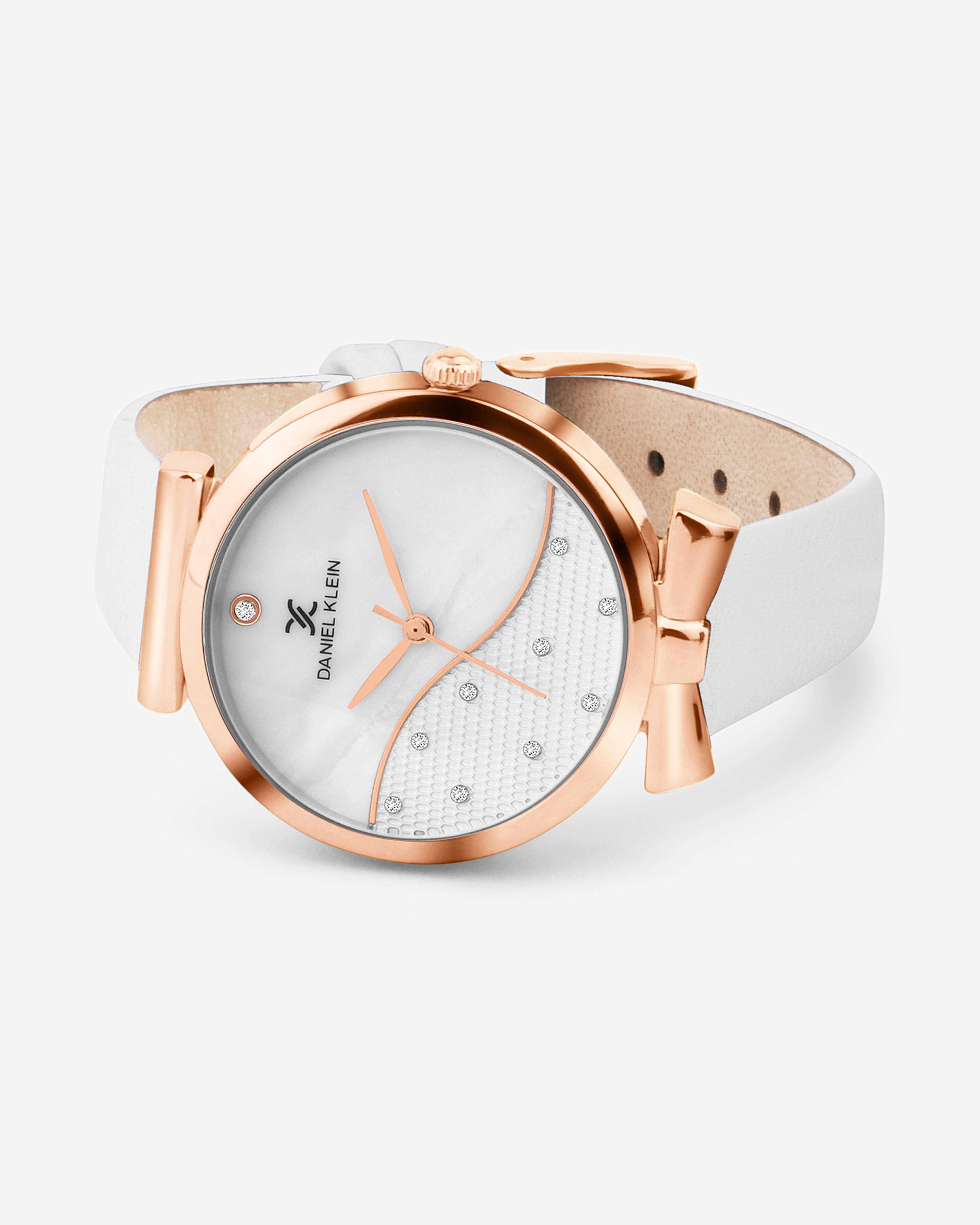 White Minimal Strap with Bow Shape Lug Women Premium Watch