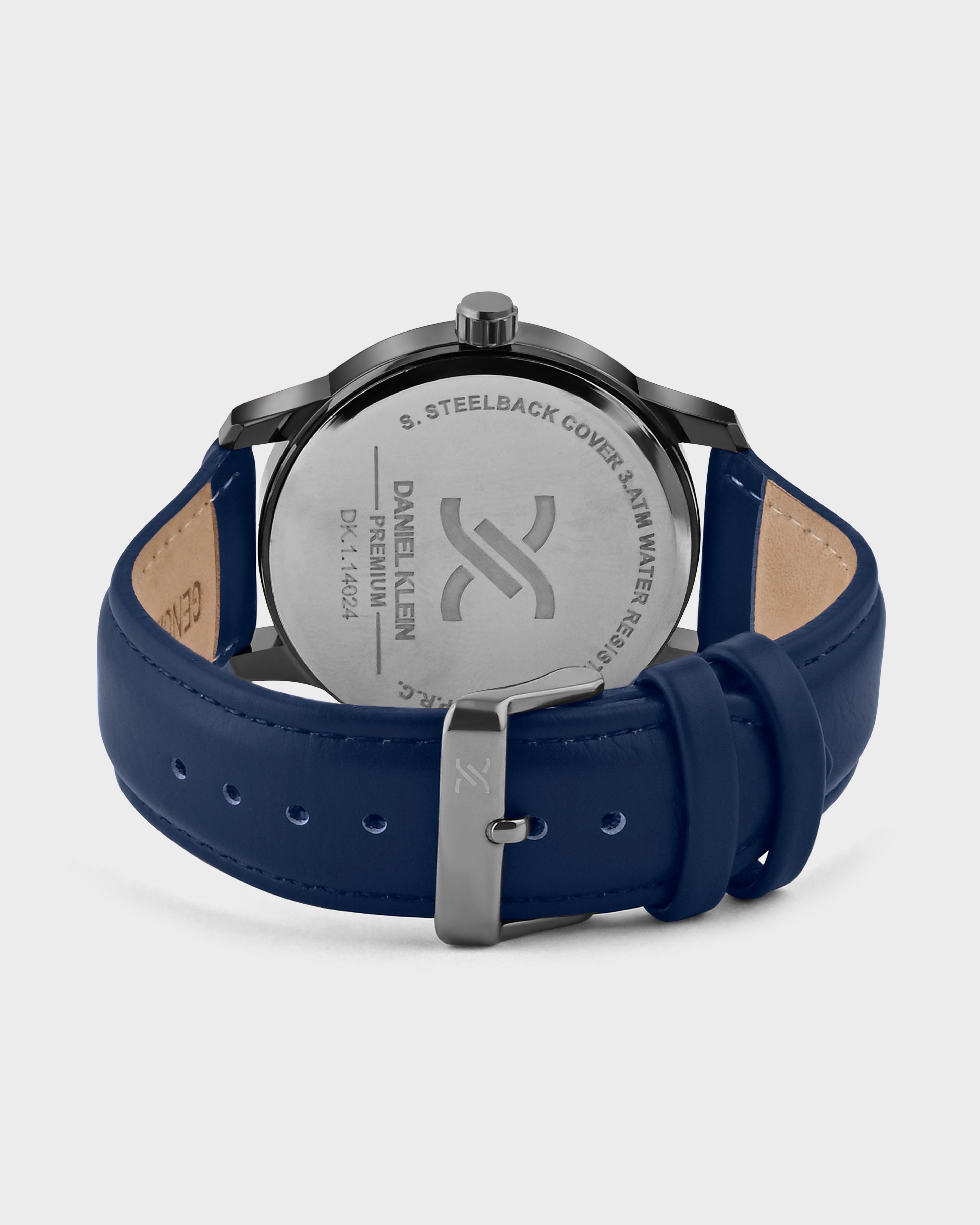 Navy Blue Leather Strap Day Dated Men Watch DK.1.14024-2