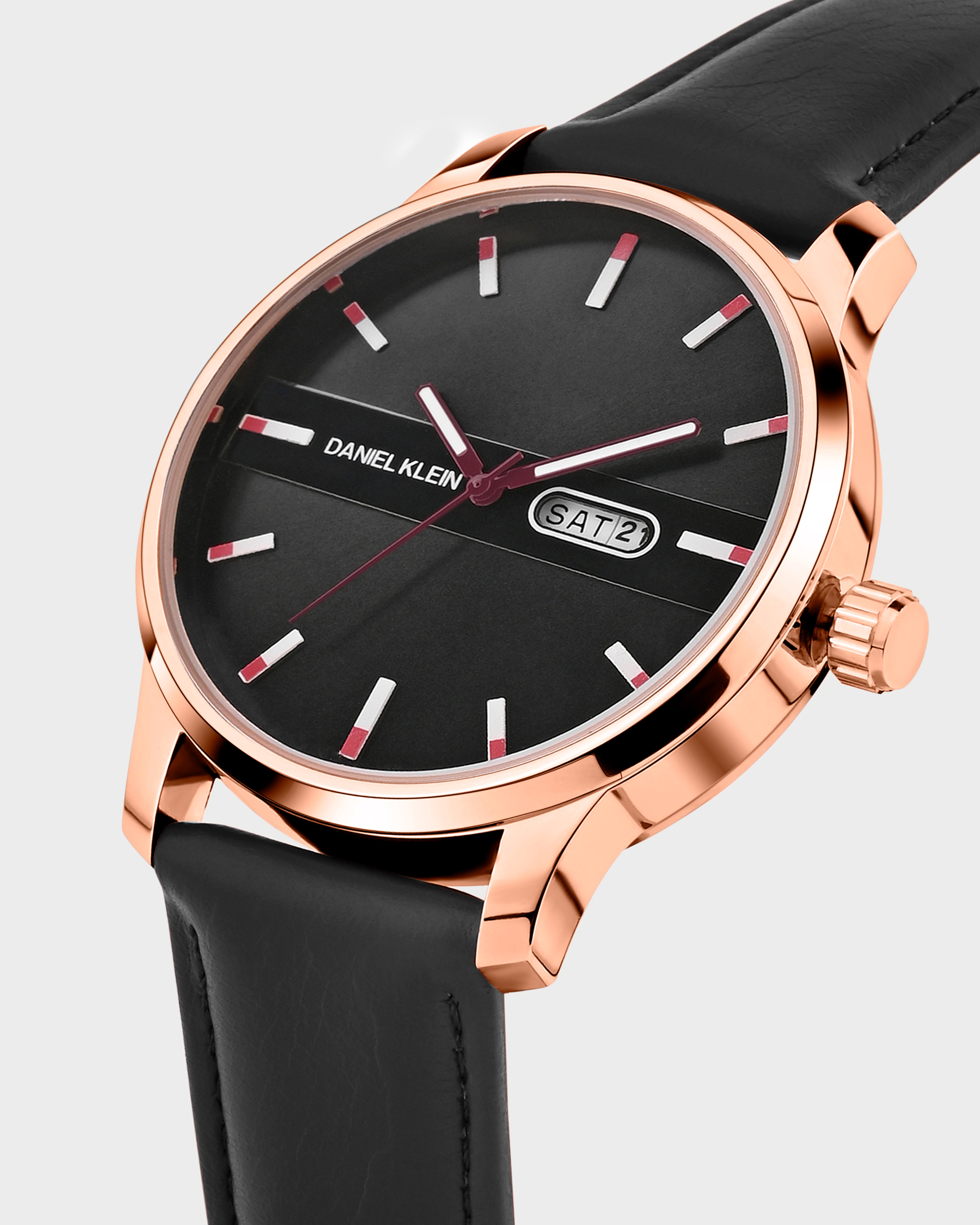 Black Leather Strap Day Dated Men Watch DK.1.14024-3