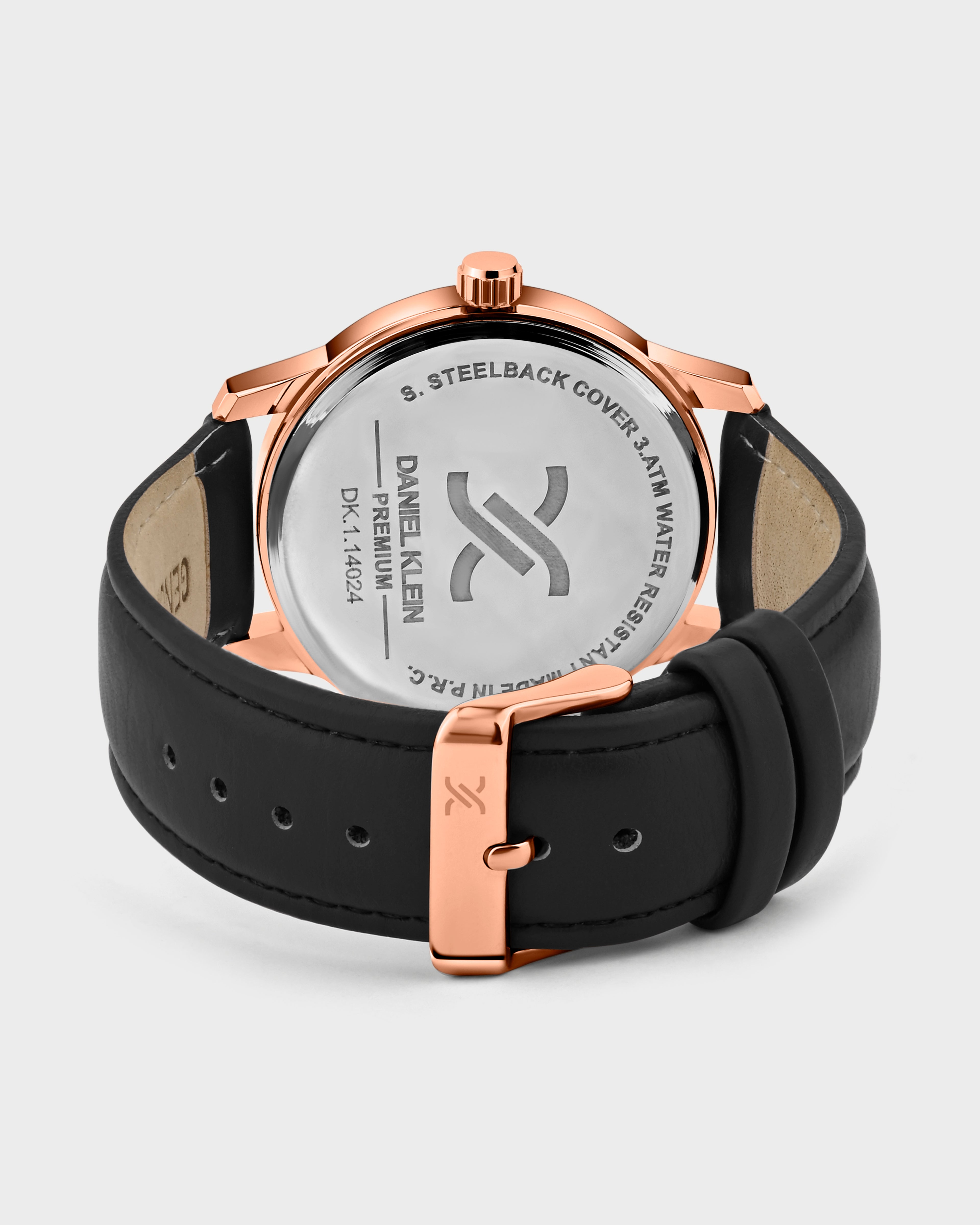 Black Leather Strap Day Dated Men Watch DK.1.14024-3