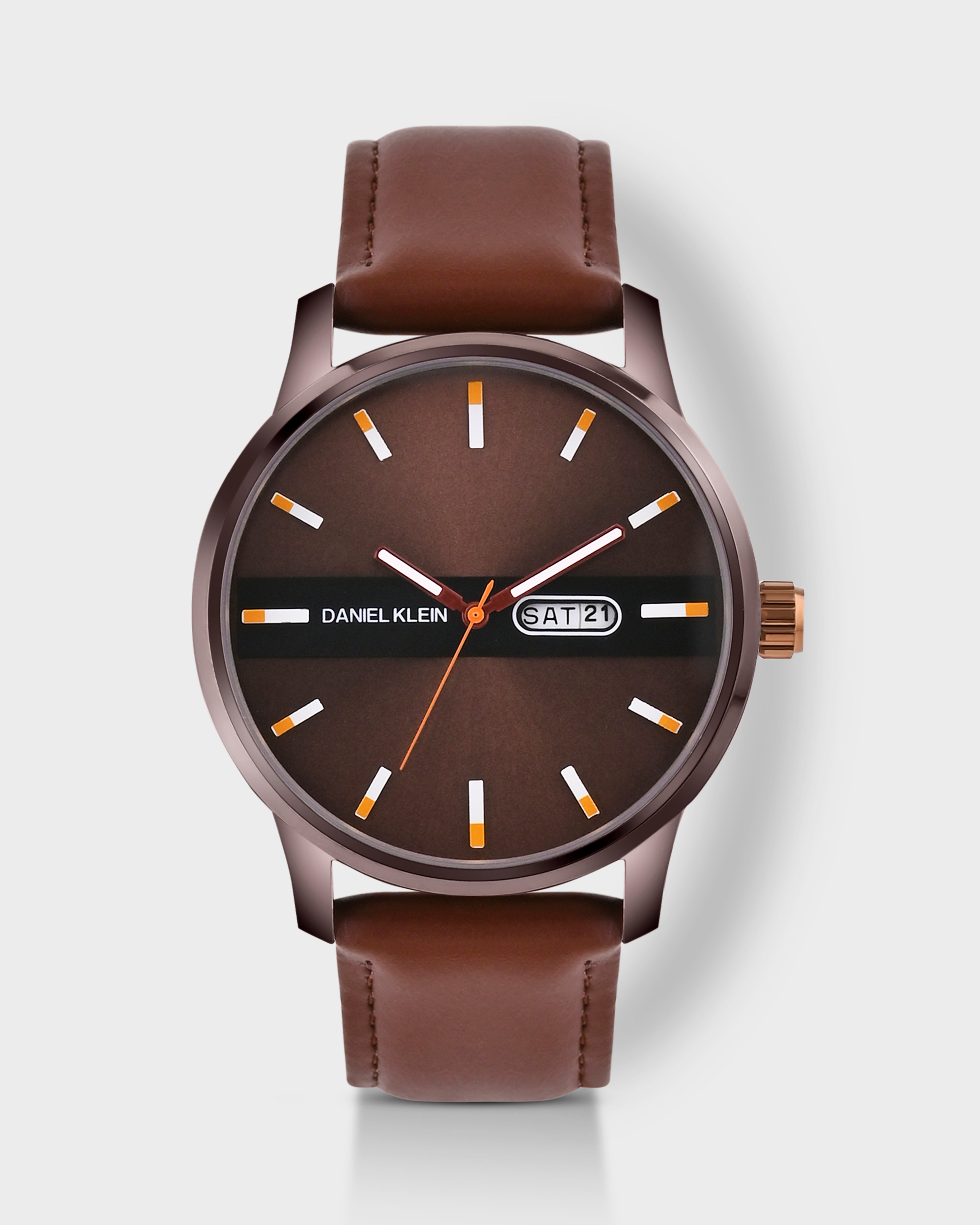 Brown Leather Strap Day Dated Men Watch