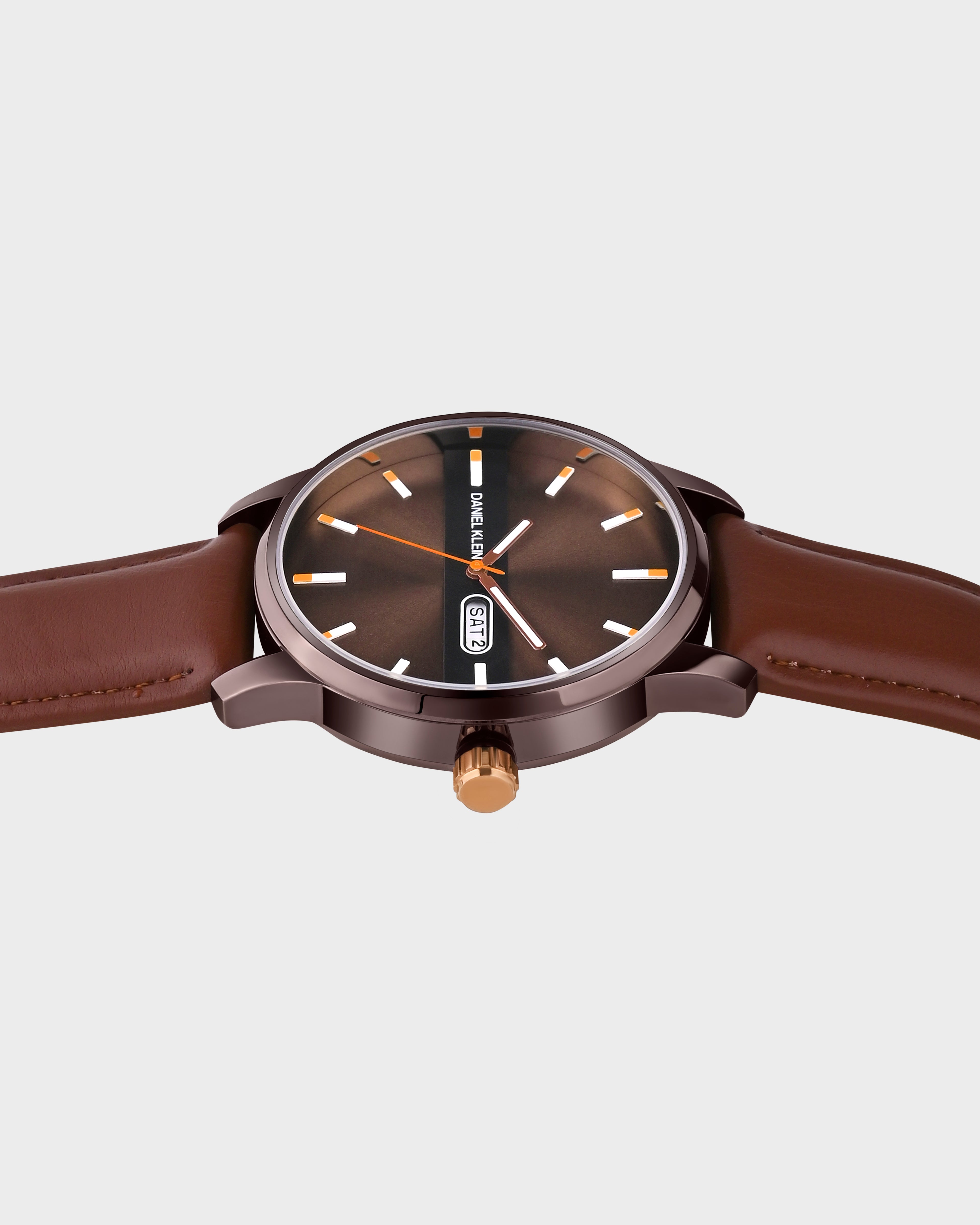 Brown Leather Strap Day Dated Men Watch